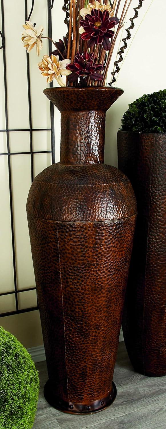 Tall Dark Brown Metal Floor Decorative Vase Set with Bubble Texture