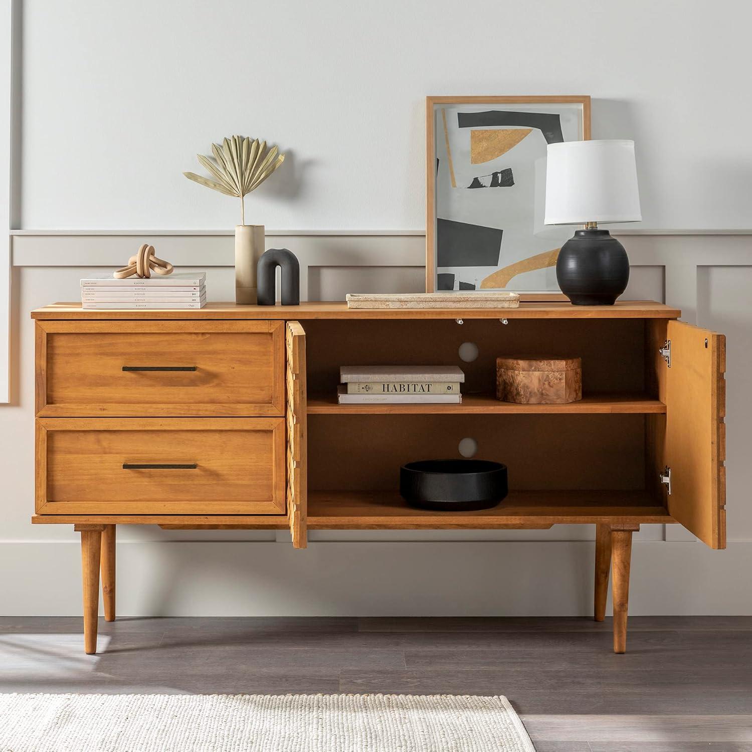 Caramel Solid Wood 2-Door Sideboard with Prism Detail