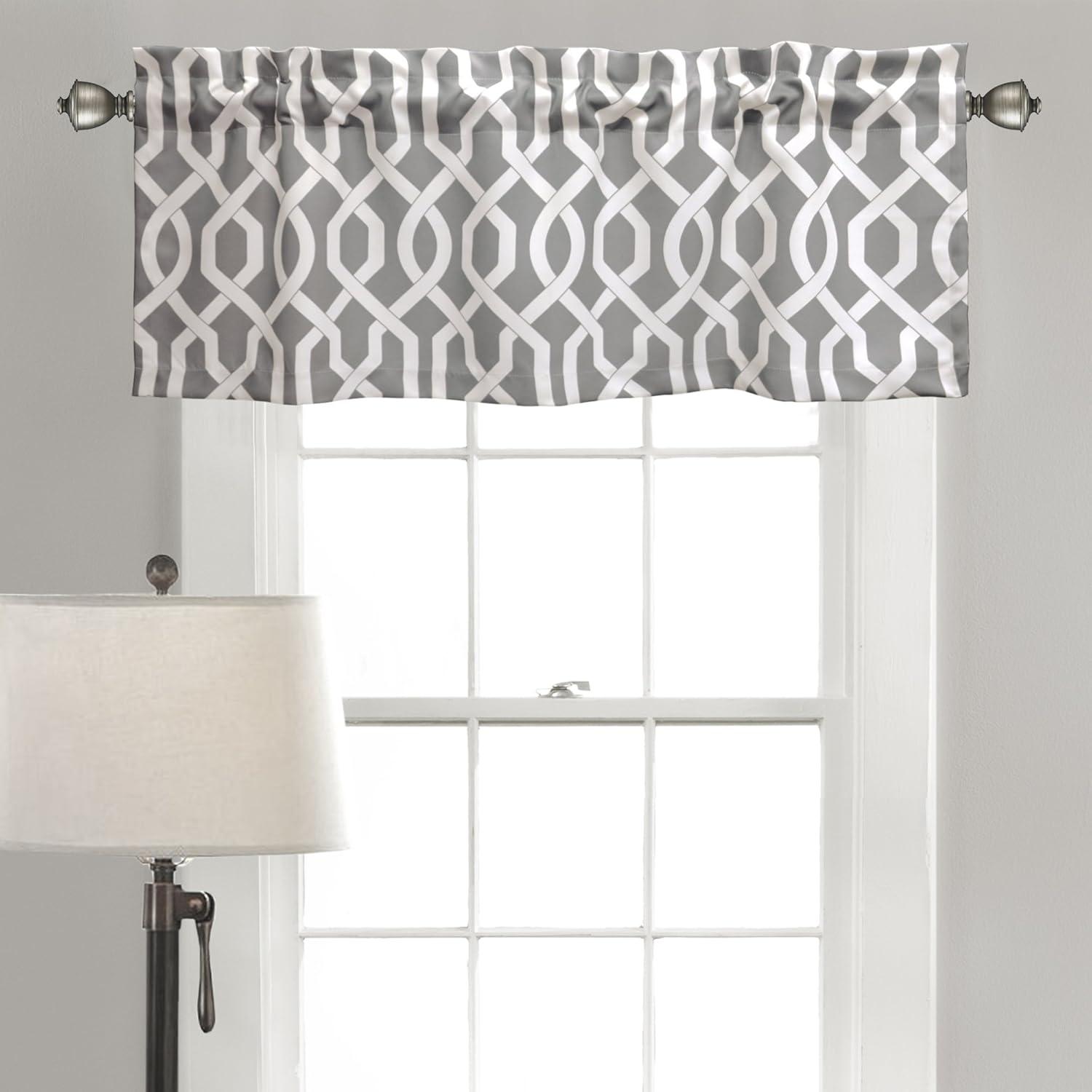 Gray Polyester Trellis Pattern Rod Pocket Valance