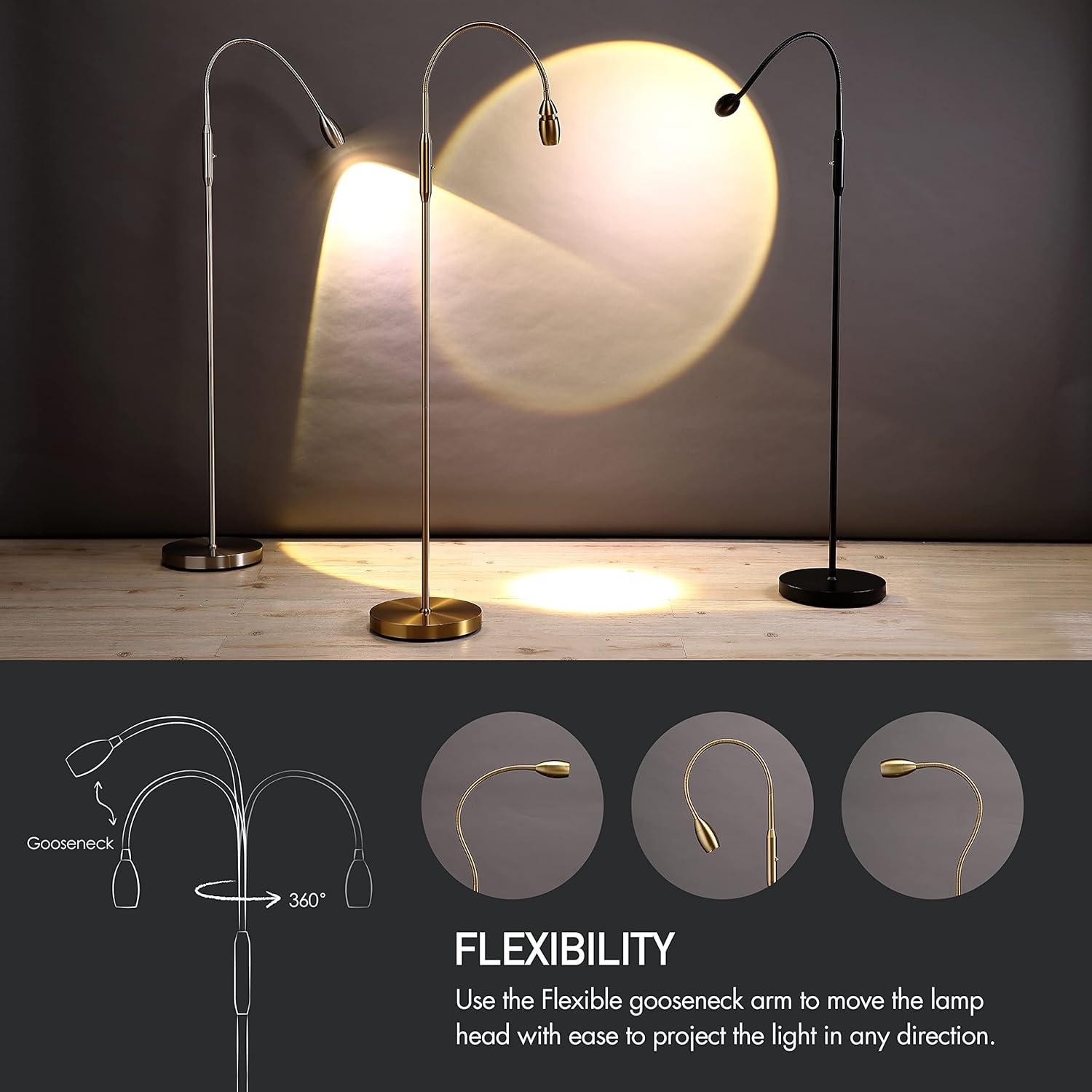 Gold Adjustable Arc LED Floor Lamp with Flexible Gooseneck