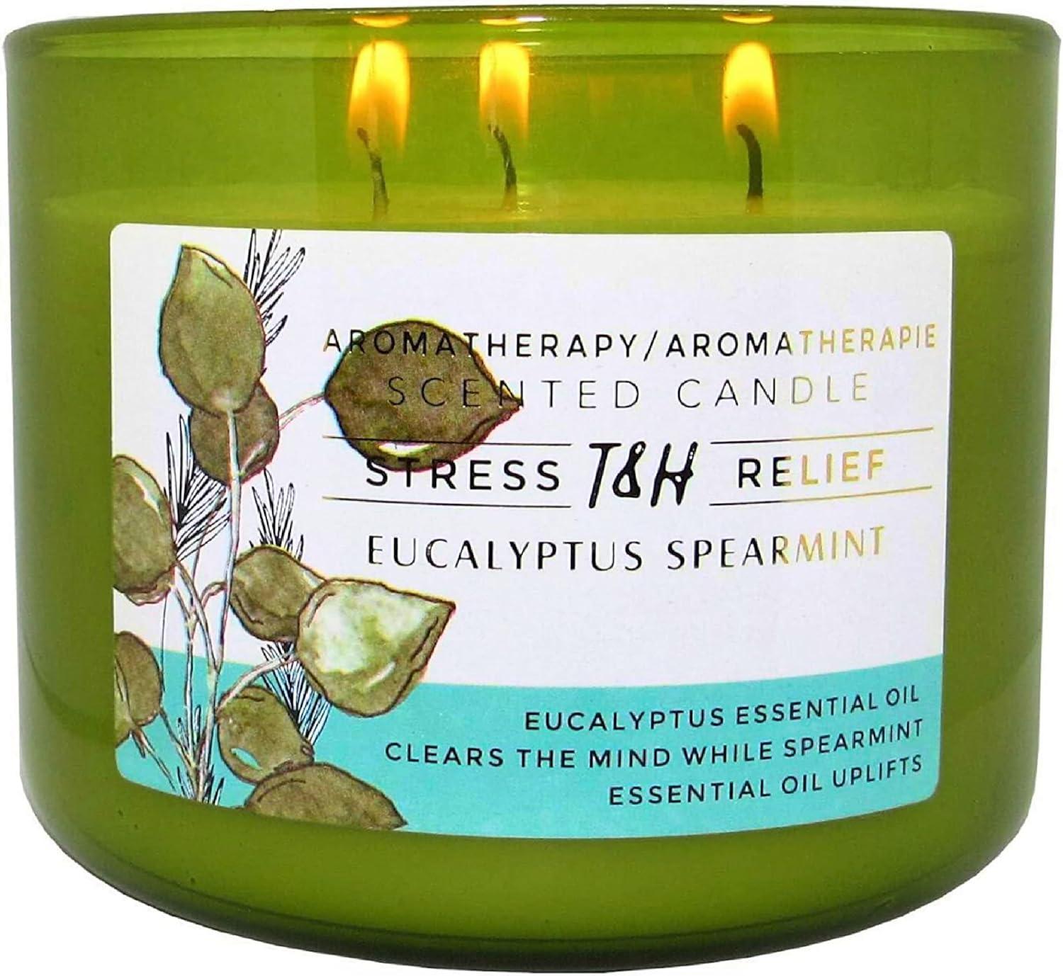 T&H Wholesalers Eucalyptus Spearmint Scented Soy Candle 3 Wick Aromatherapy Candle for Women and Men