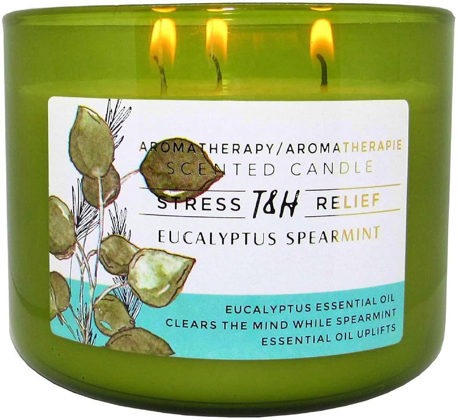 T&H Wholesalers Eucalyptus Spearmint Scented Soy Candle 3 Wick Aromatherapy Candle for Women and Men