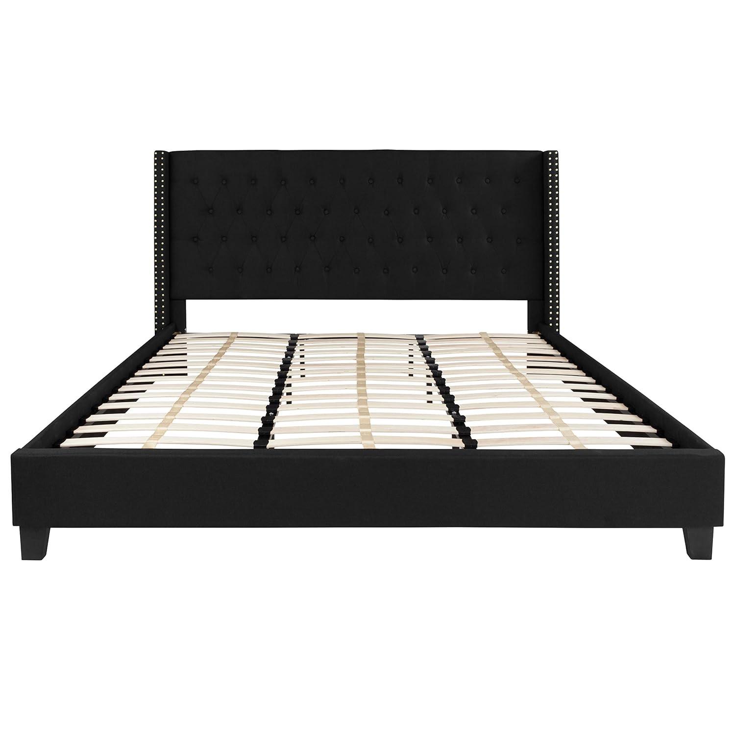 Riverdale Light Gray Tufted King Platform Bed with Nailhead Trim