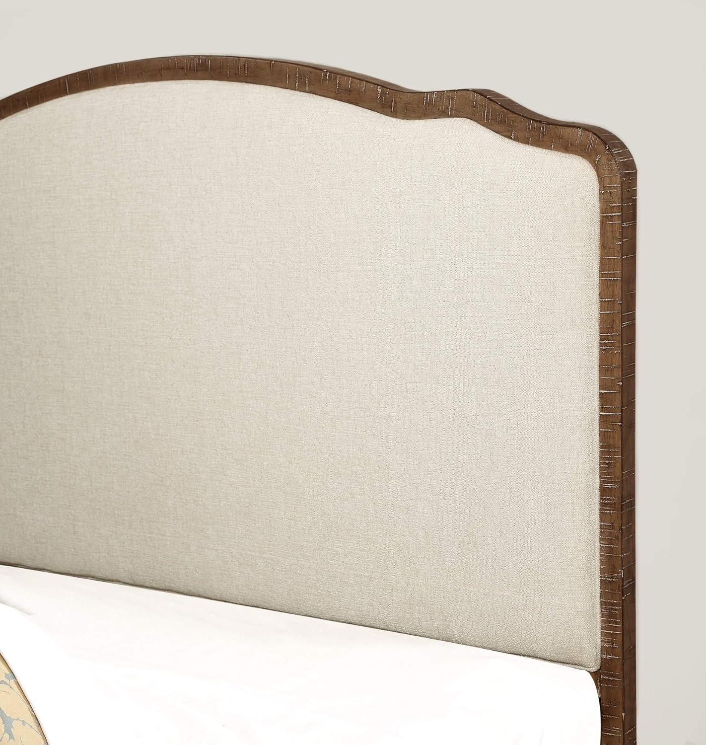 Madrona Burke Cream Queen Bed with Weathered Wood Framing, Headboard And Footboard Panels