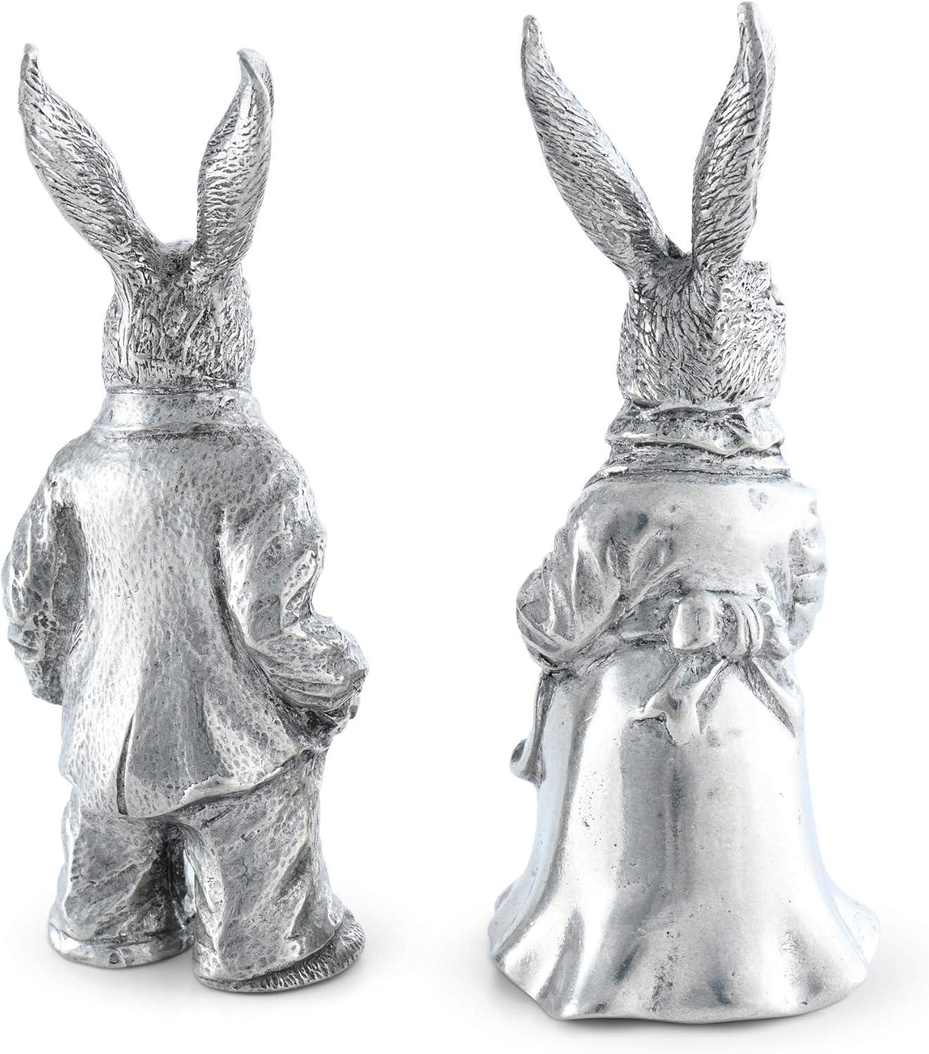 Vagabond House Garden Friends Easter Pewter Dressed Rabbits Salt and Pepper Shakers Set