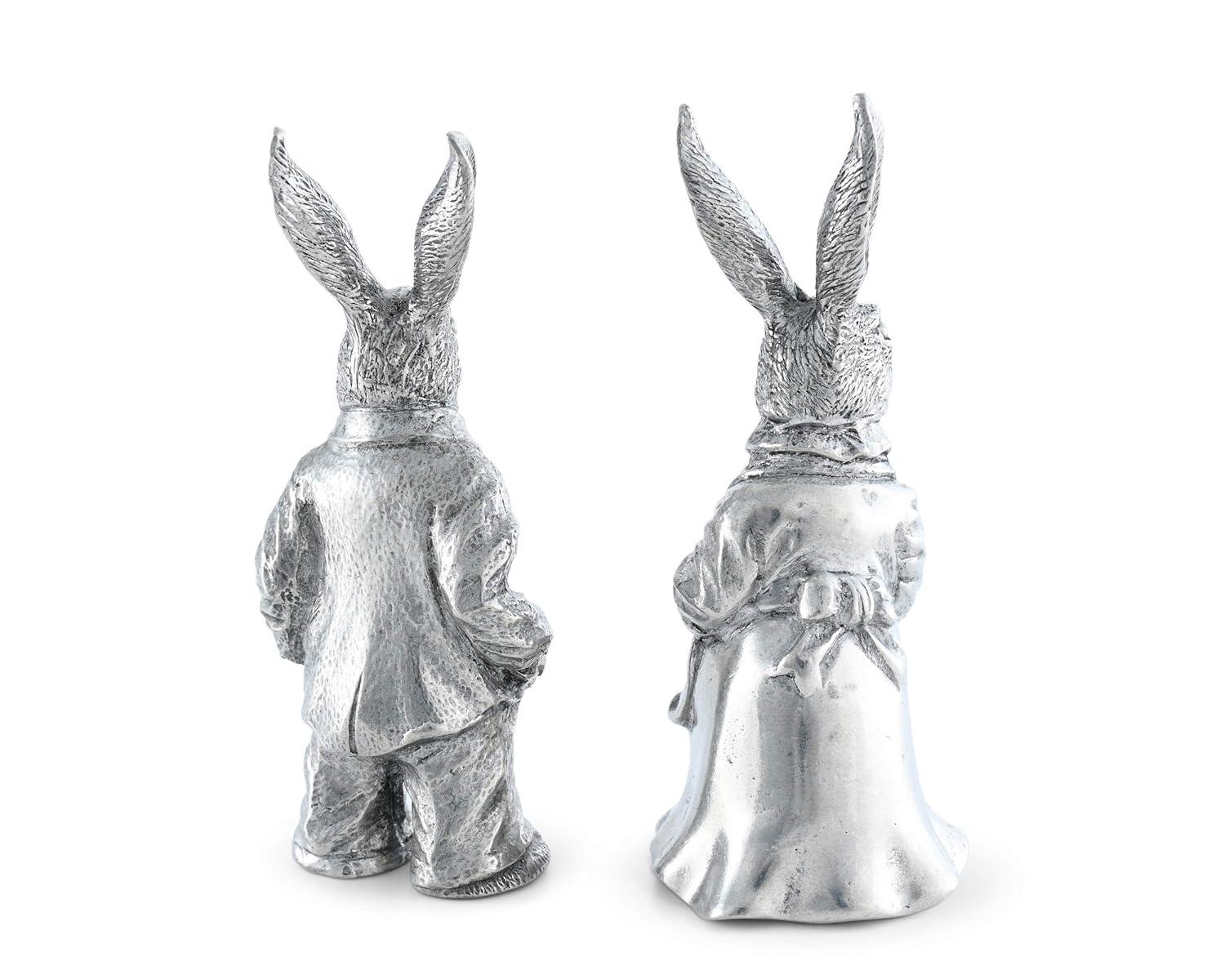 Vagabond House Garden Friends Easter Pewter Dressed Rabbits Salt and Pepper Shakers Set