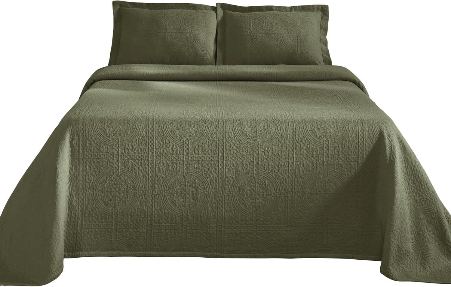 Superior Jacquard Matelasse Cotton Bedspread Set of 3 Pieces, Twin, Sage