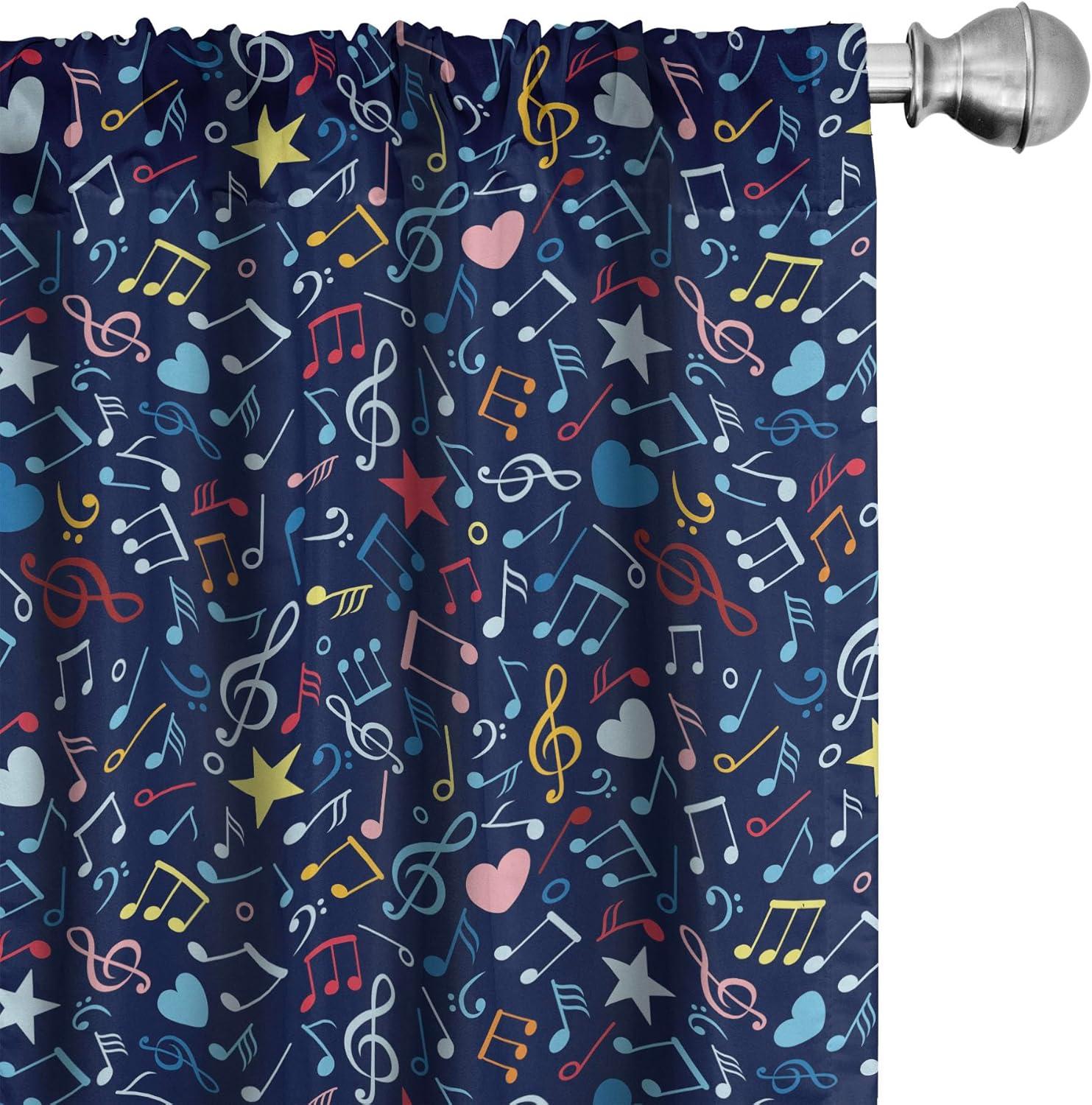 Ambesonne Music Curtains, Rhythm in My Heart Design, Pair of 28"x84", Multicolor