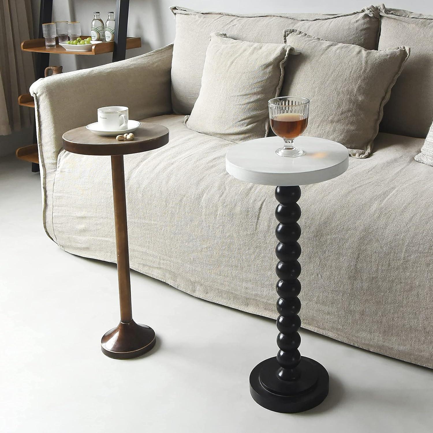 COZAYH Pedestal Small End Table, Contemporary Side Table with Black Base and White Top