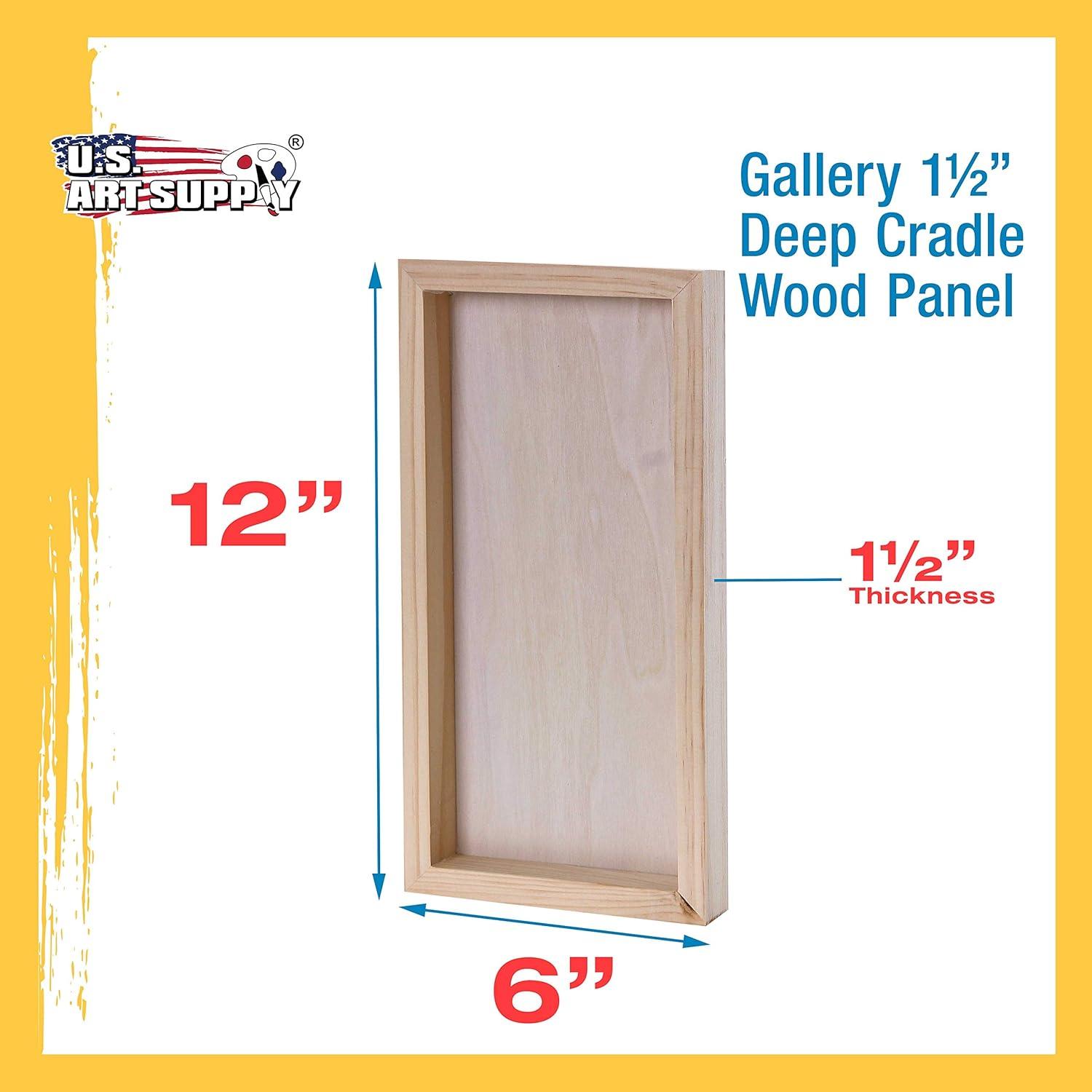 U.S. Art Supply 6" x 12" Unfinished Cradled Wood Panels for Painting, Gallery 1-1/2" Deep (4 Pack) - Artist Depth Wooden Wall Canvases - Mixed-Media Craft, Acrylic, Oil, Encaustic, Paint Pouring