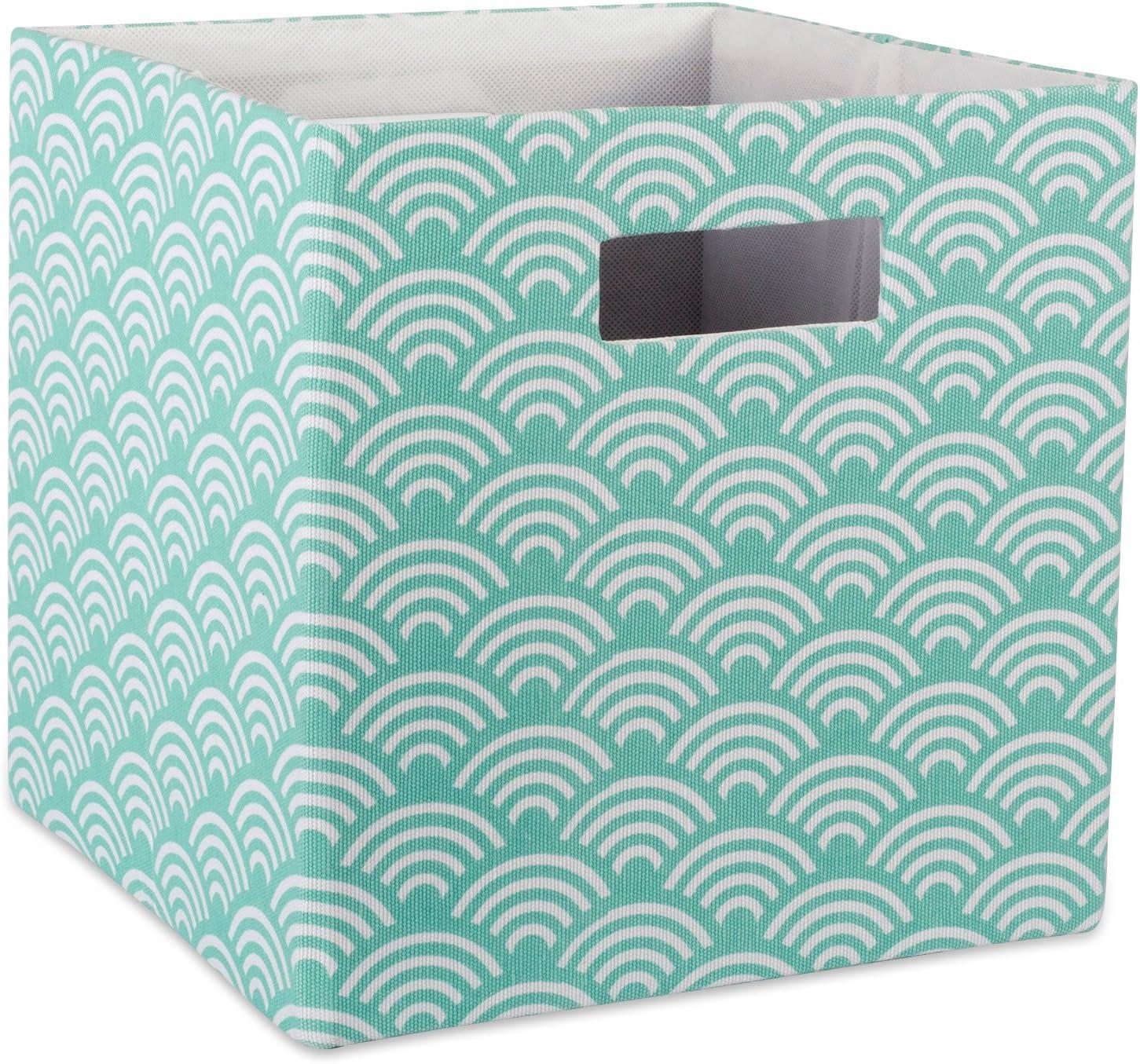 Contemporary Home Living Aqua Blue Polyester Cube Storage Bin with Waves Design 13"