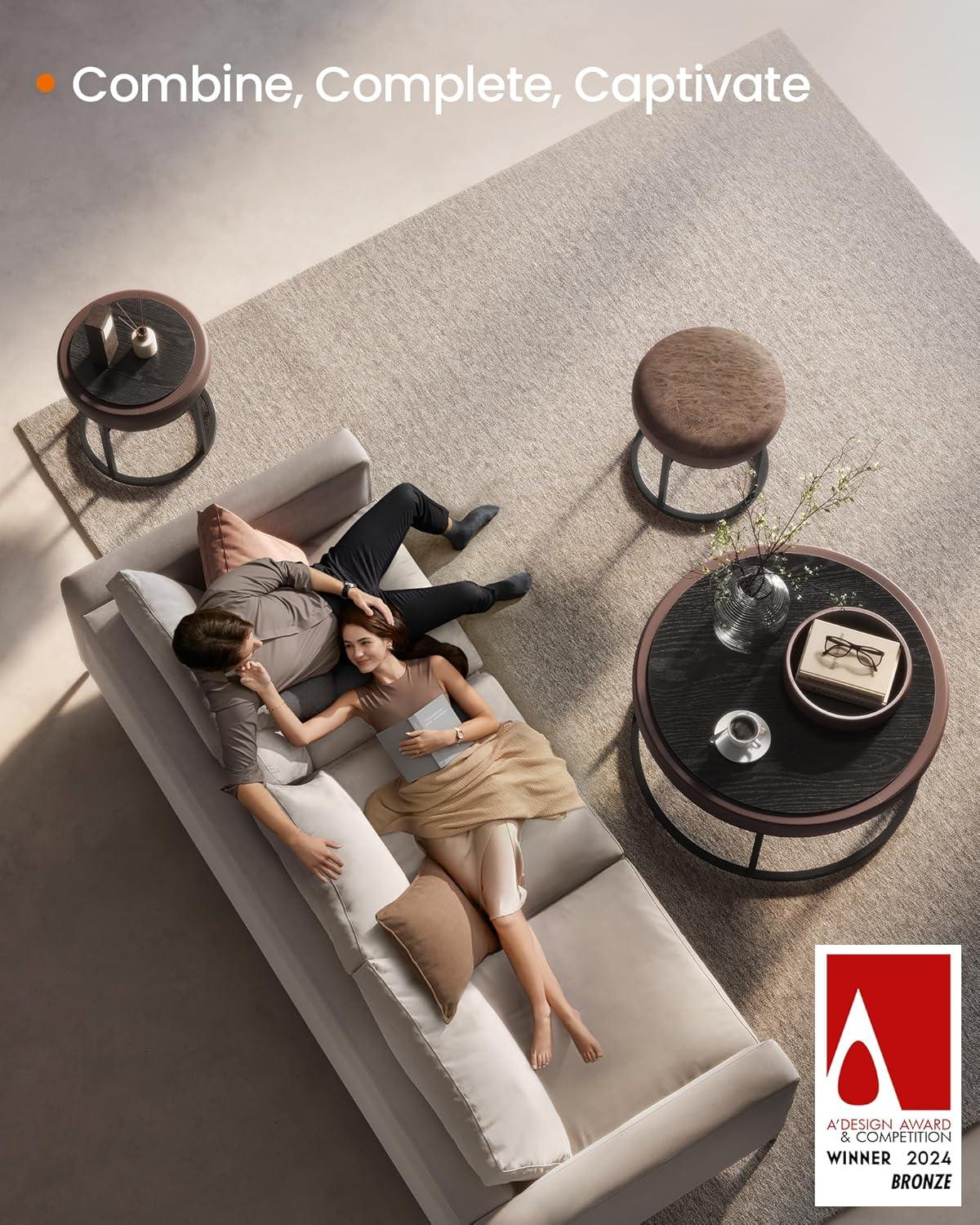 17 Stories Vanity Chair Stool, Footrest, Reversible Top, Side Table, Max. Load 660 Lb, Bedroom Living Room Entryway, Walnut Brown ULOM080K01