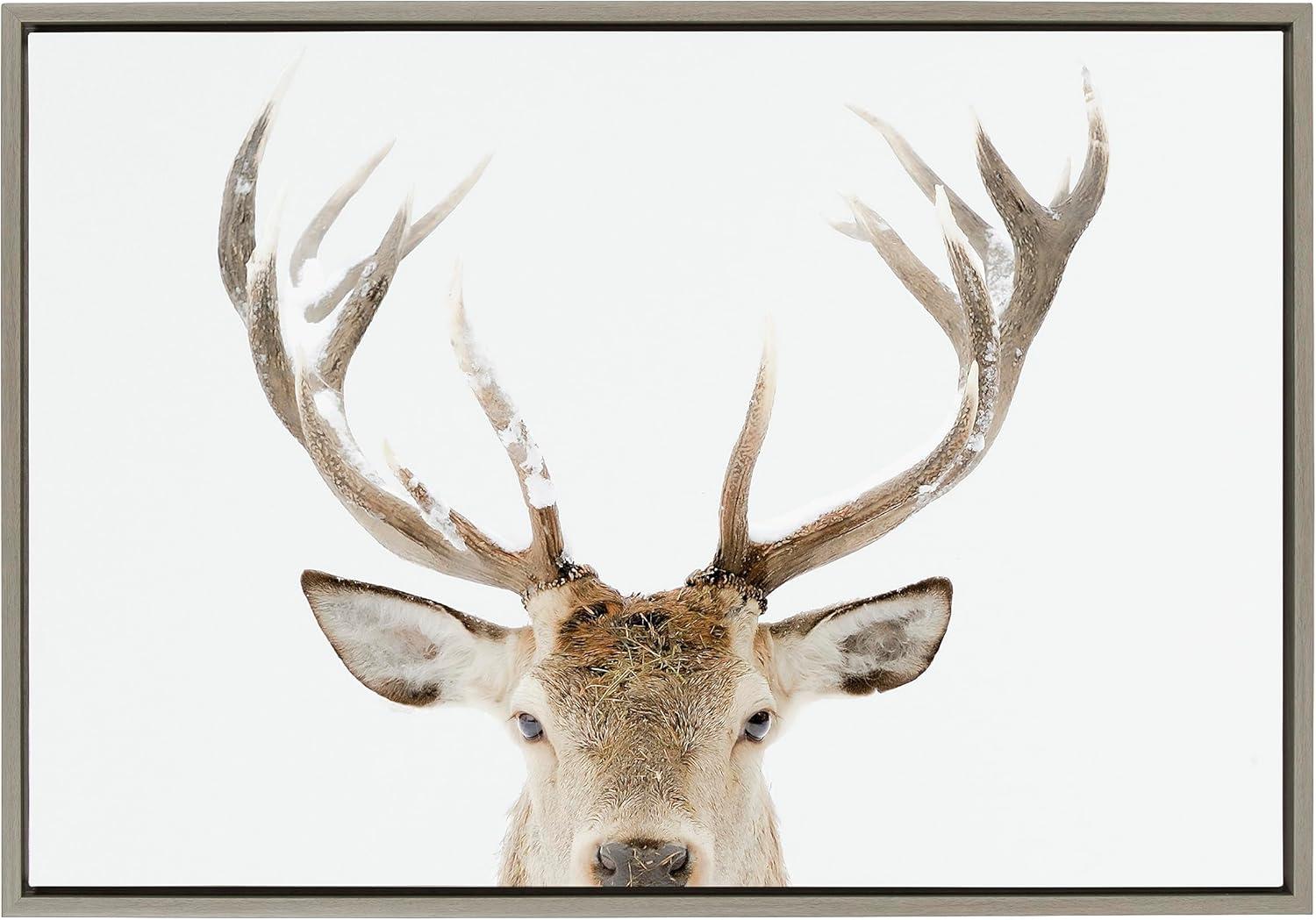 Kate & Laurel All Things Decor 23"x33" Sylvie Stag Peekaboo Framed Canvas Wall Art by Amy Peterson Art Studio