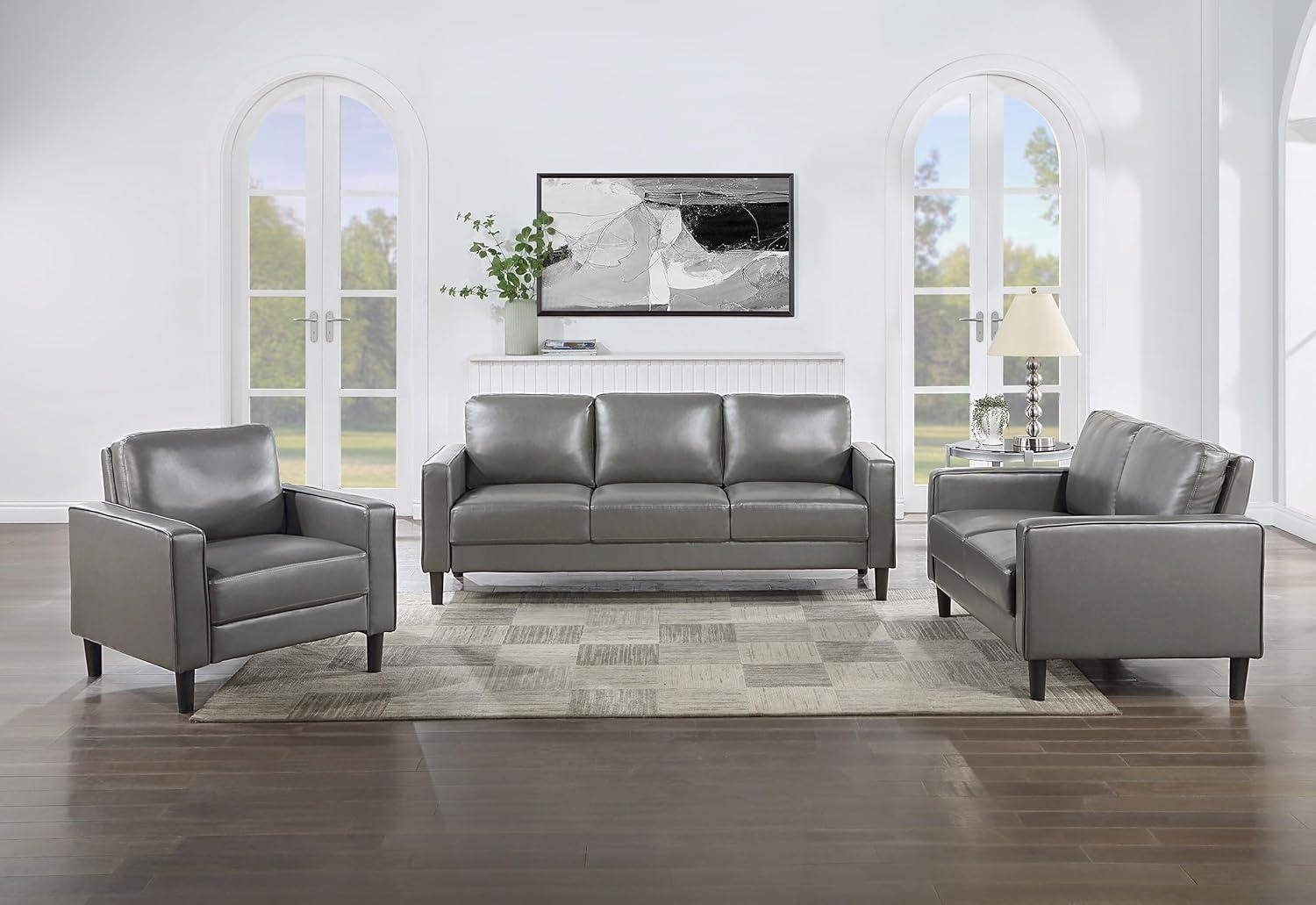 Alma Ruth 3-Piece Upholstered Track Arm Sofa Set Grey