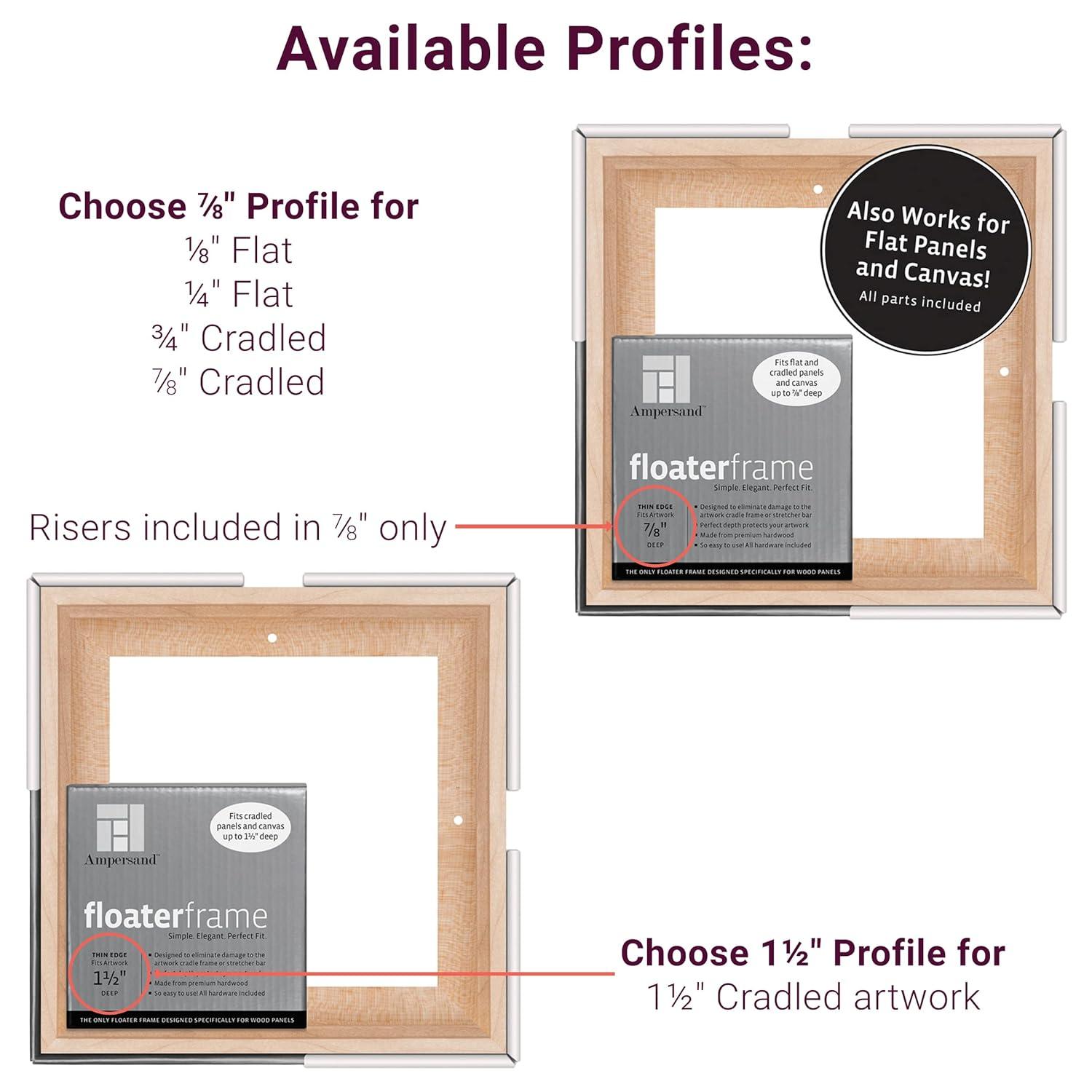 Ampersand Art Floaterframes Thin Edge (1/4" Face) 1-7/8" Frame Profile for 1-1/2" Deep Artwork 12" x 12" Maple