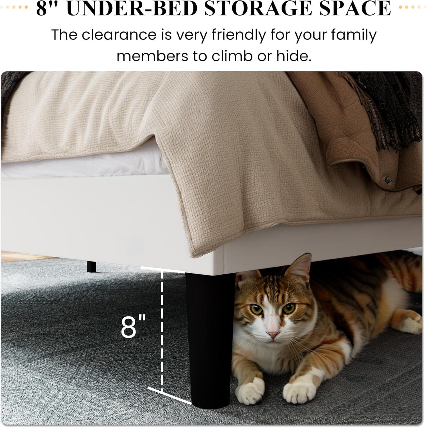 SHA CERLIN Queen Size Velvet Bed Frame with Vertical Channel Tufted Wingback Headboard, Upholstered Platform Bed with Wood Slats, No Box Spring Needed, Easy Assembly, White