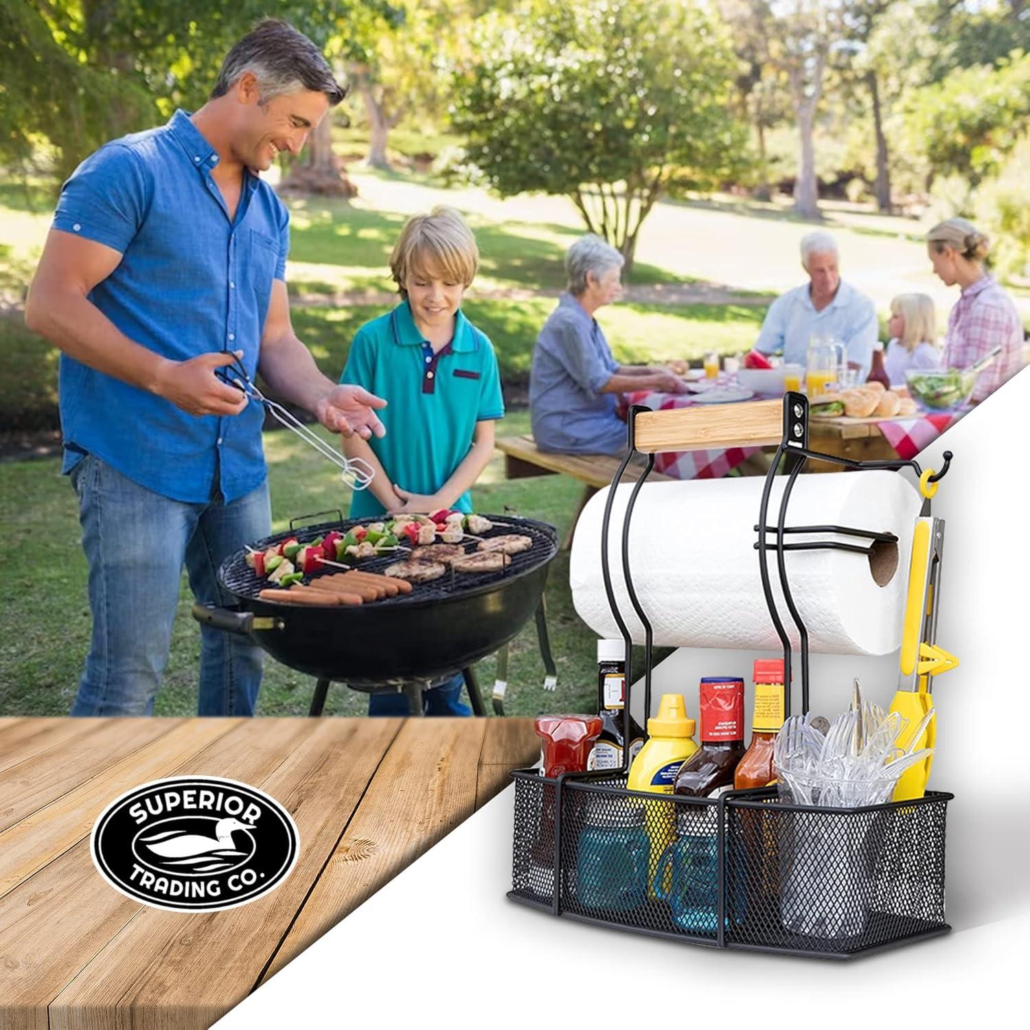 Black Stainless Steel BBQ and Picnic Caddy Organizer