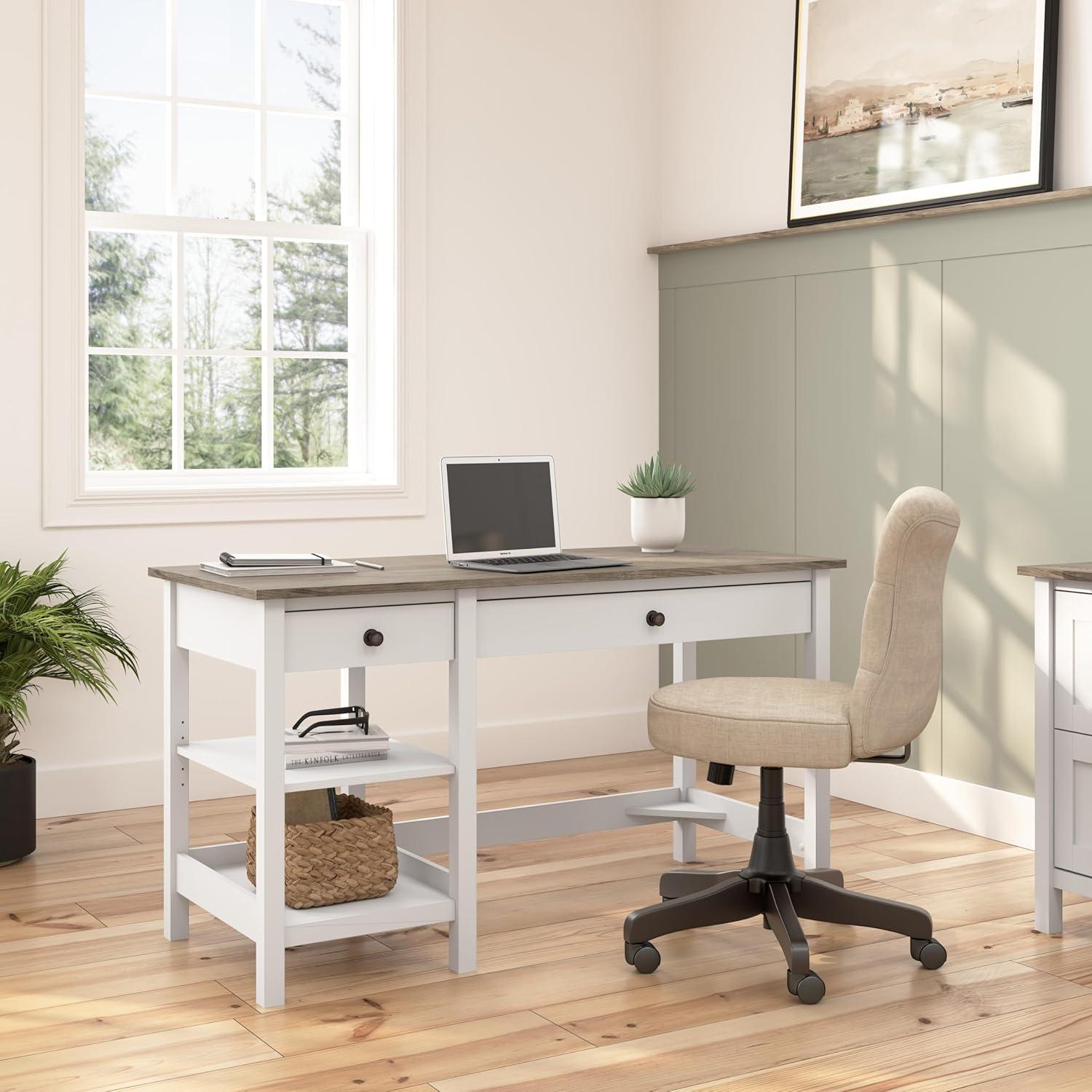 54W Mayfield Computer Desk with Shelves Shiplap Gray/Pure White - Bush Furniture