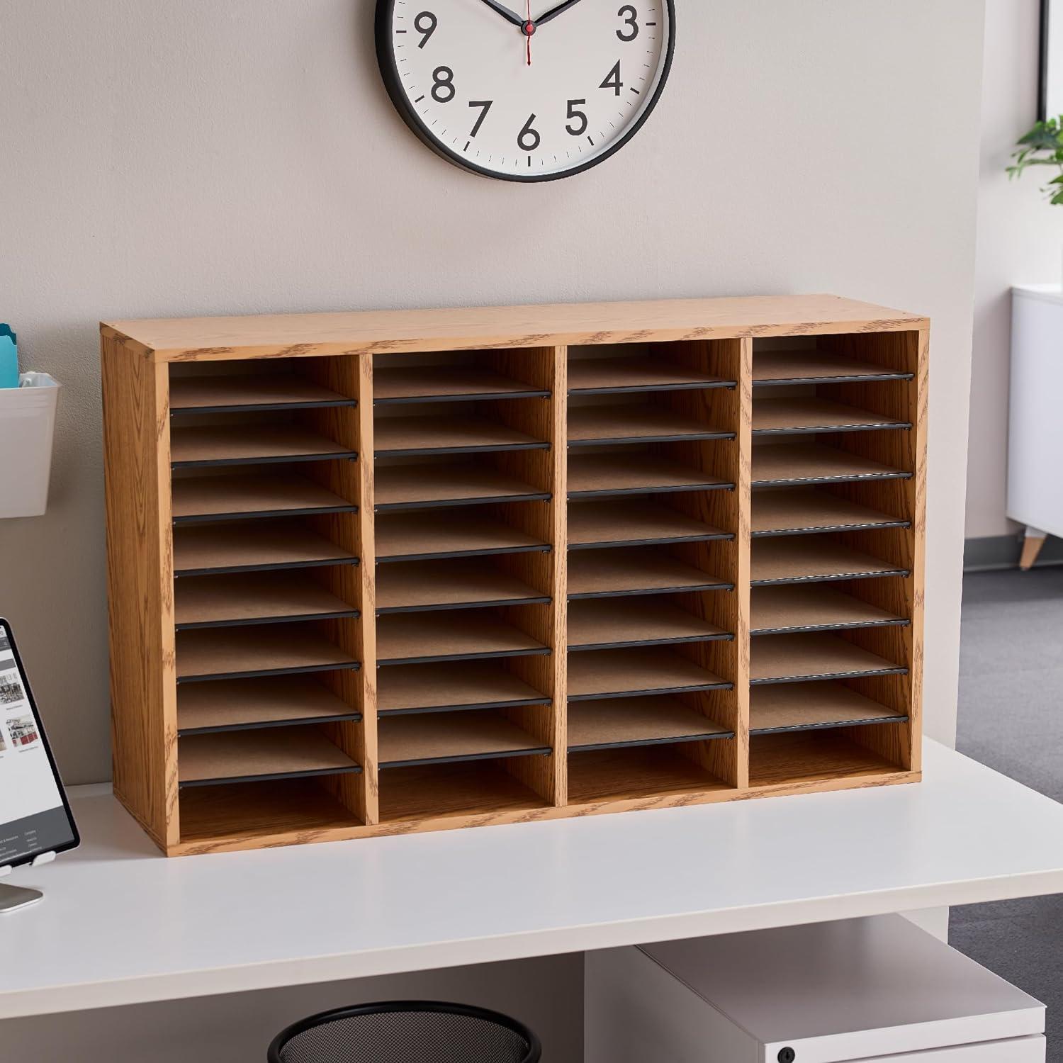 Medium Oak 36-Compartment Adjustable Wood Organizer