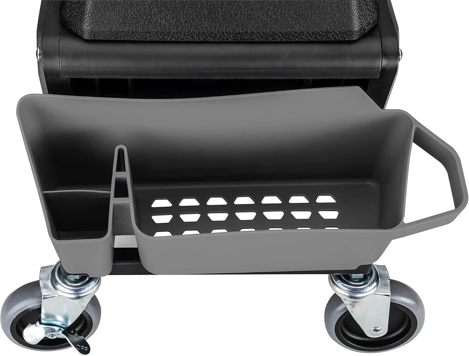 Powerbuilt Rolling Utility Seat with Side Trays and Drawer