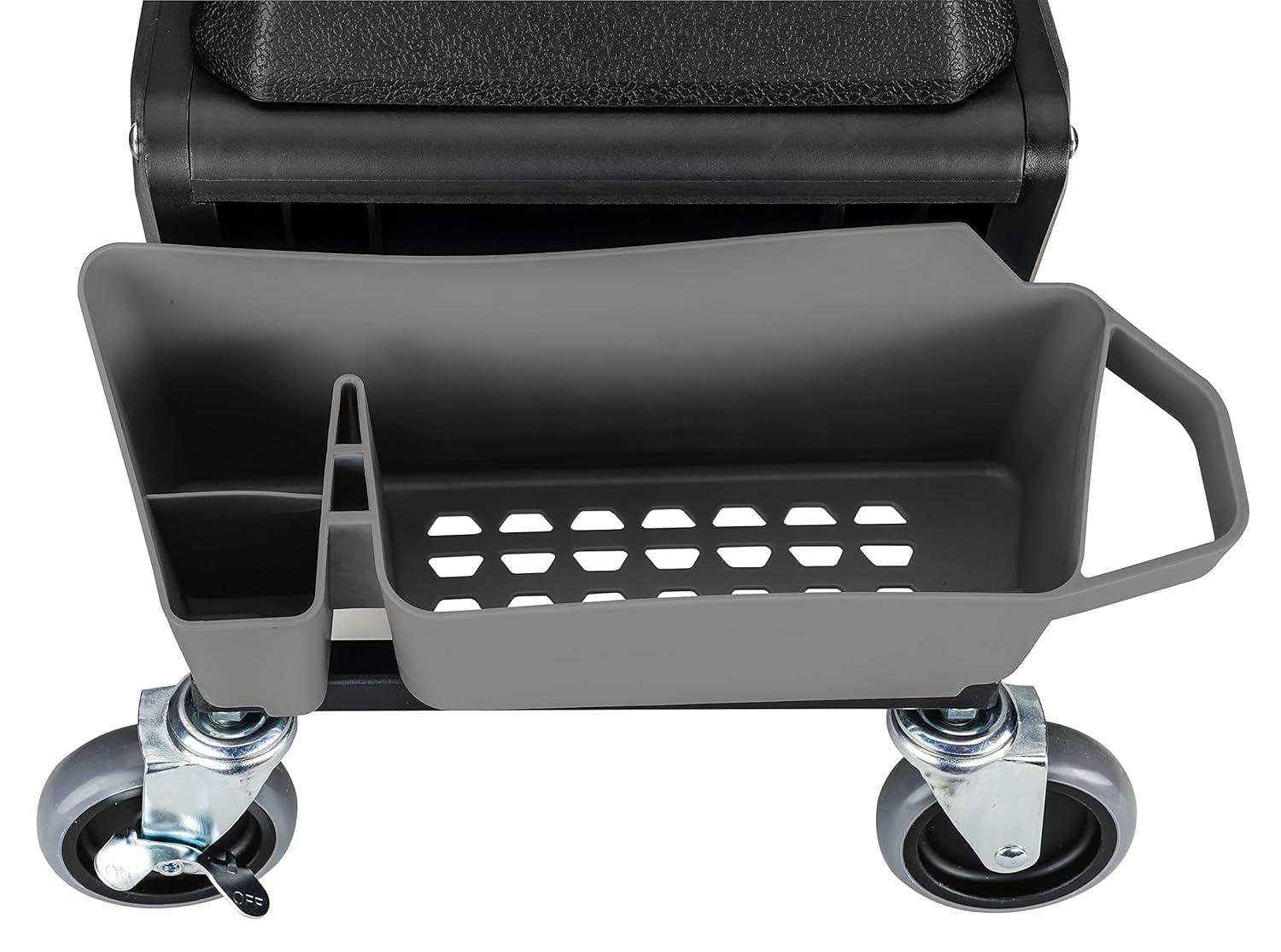 Powerbuilt Rolling Utility Seat with Side Trays and Drawer