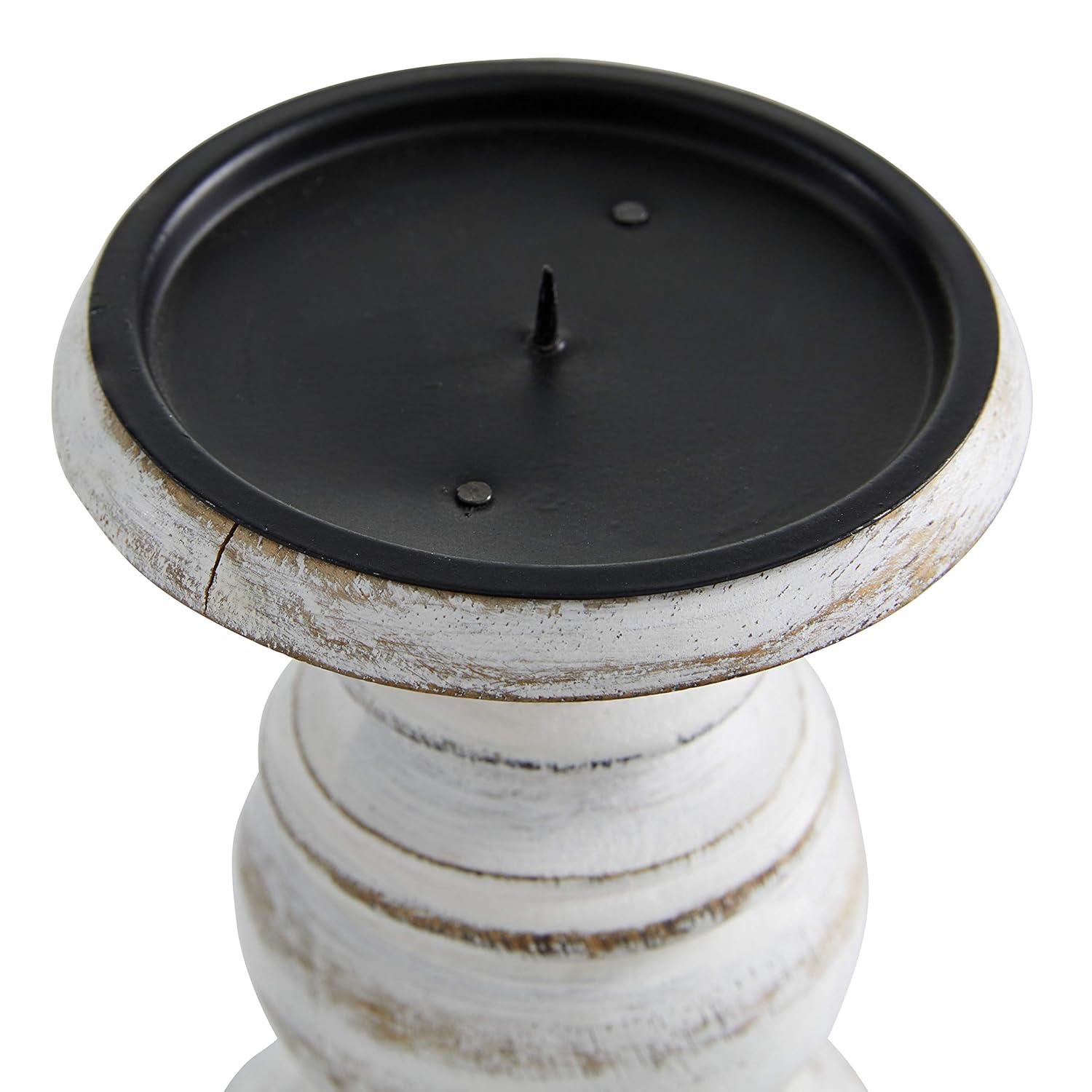 Set of 3 Rustic Pillar Candle Holder White - Olivia & May: Elegant Mango Wood, Sturdy Base, Indoor Use