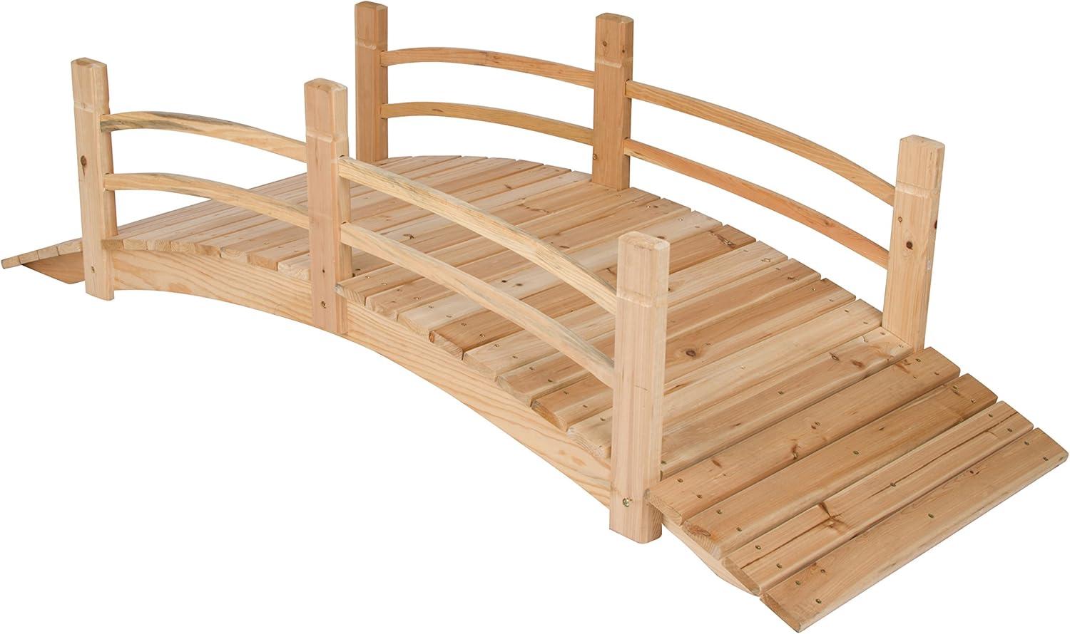 Natural Cedar Wood 6-Foot Garden Bridge with Handle Rails