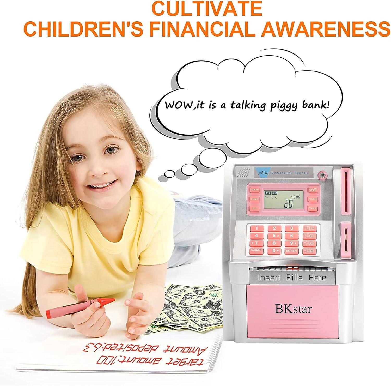 Pink and Silver Electronic Kids ATM Savings Bank with Real Voice Prompt