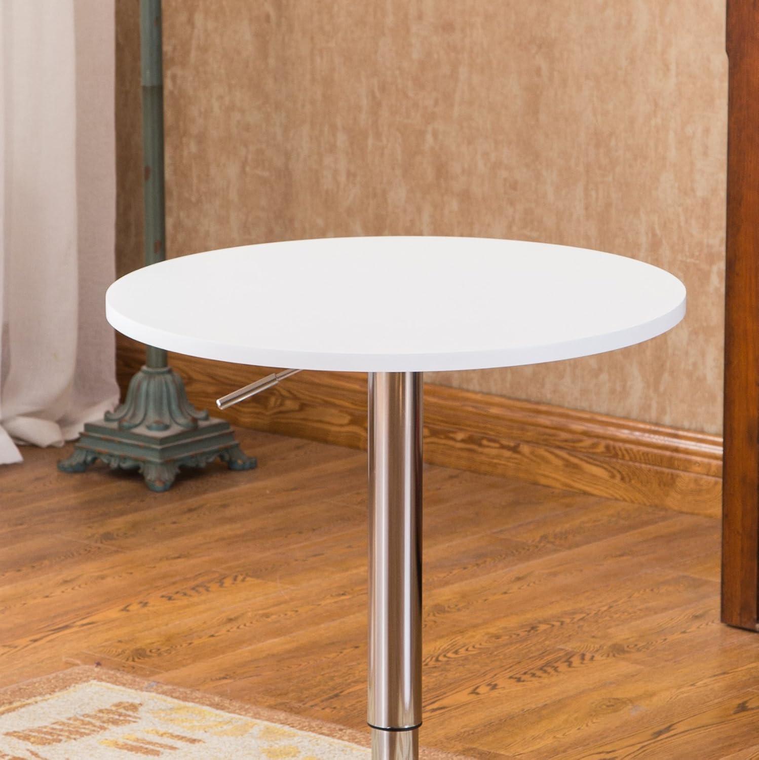 Roundhill Furniture Adjustable Wood and Metal Bar Table in White