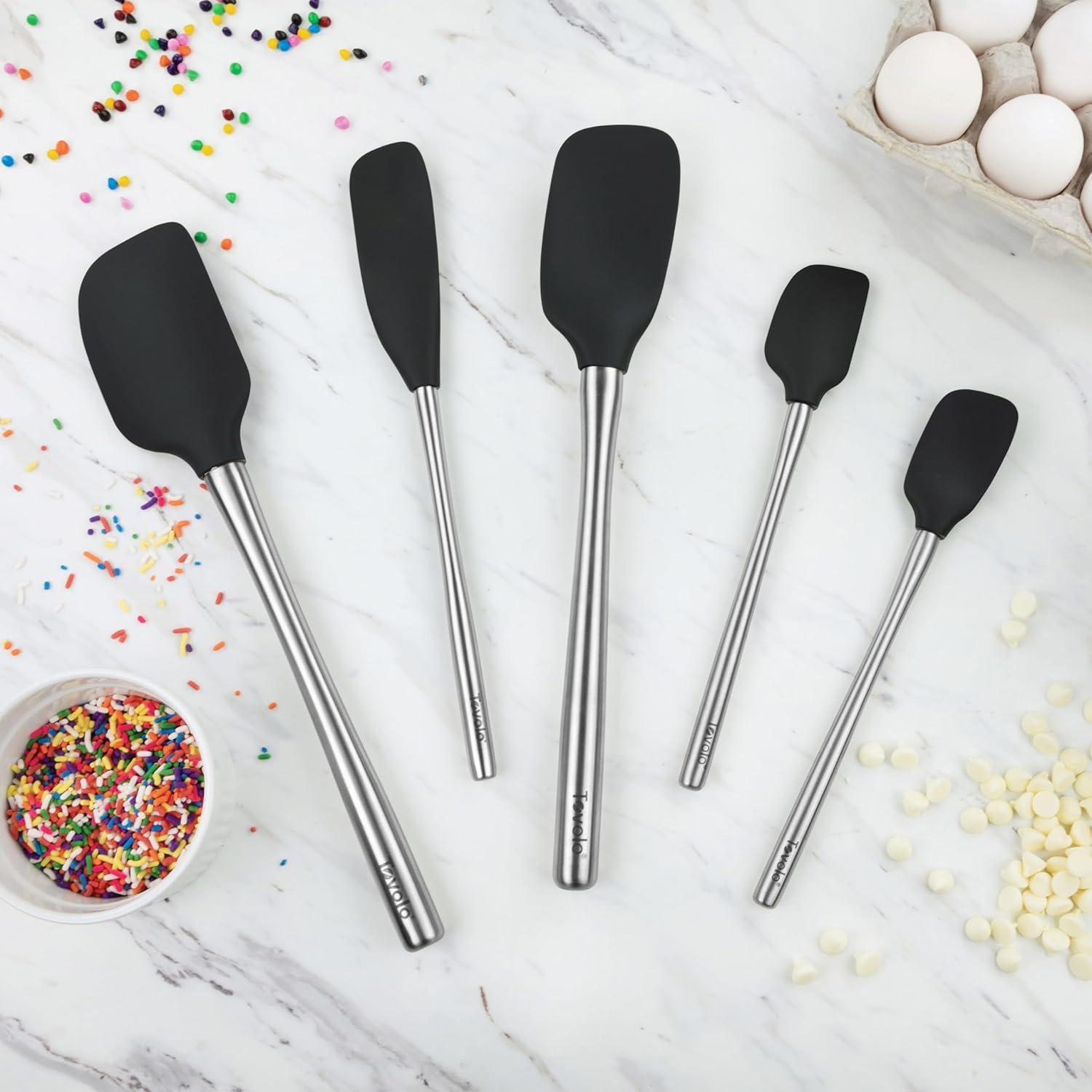 Black Silicone and Stainless Steel 5-Piece Spatula Set