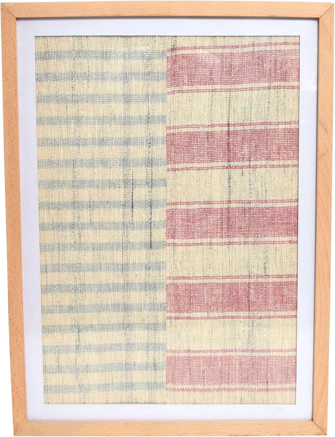 Storied Home Boho Handwoven Cotton Wall Art with Wood Frame and Plastic Cover Faded Red/Natural: Intricate Textile, MDF Composite, Vertical Display