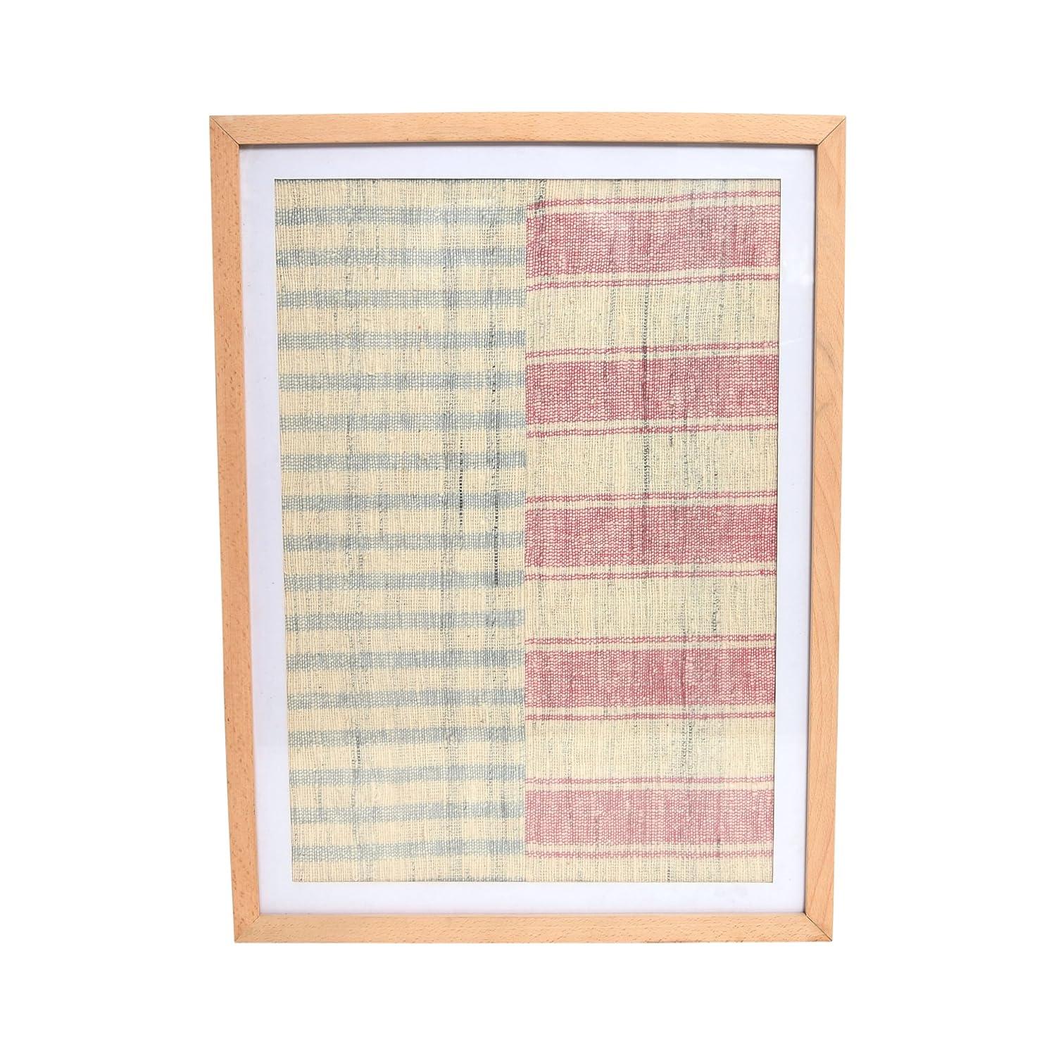 Storied Home Boho Handwoven Cotton Wall Art with Wood Frame and Plastic Cover Faded Red/Natural: Intricate Textile, MDF Composite, Vertical Display