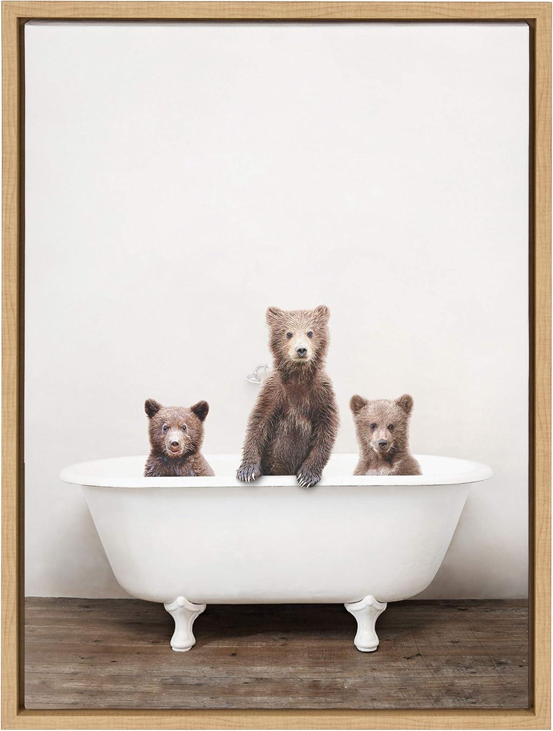 18" x 24" Sylvie Three Little Bears in Tub Framed Canvas by Amy Peterson - Kate & Laurel All Things Decor