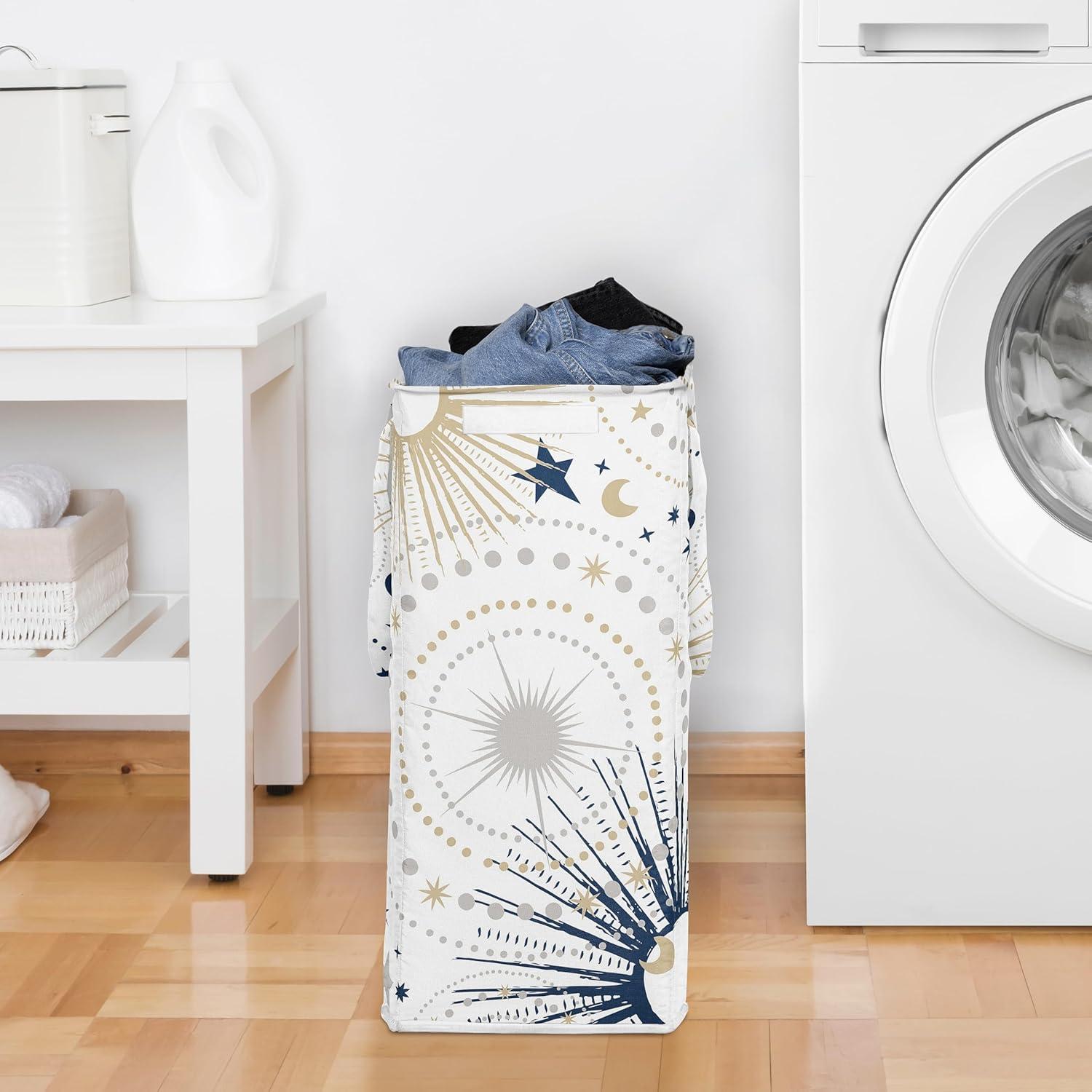Sweet Jojo Designs Boy, Girl, Unisex/Gender Neutral Foldable Laundry Hamper with Handles Celestial Navy Blue and Gold