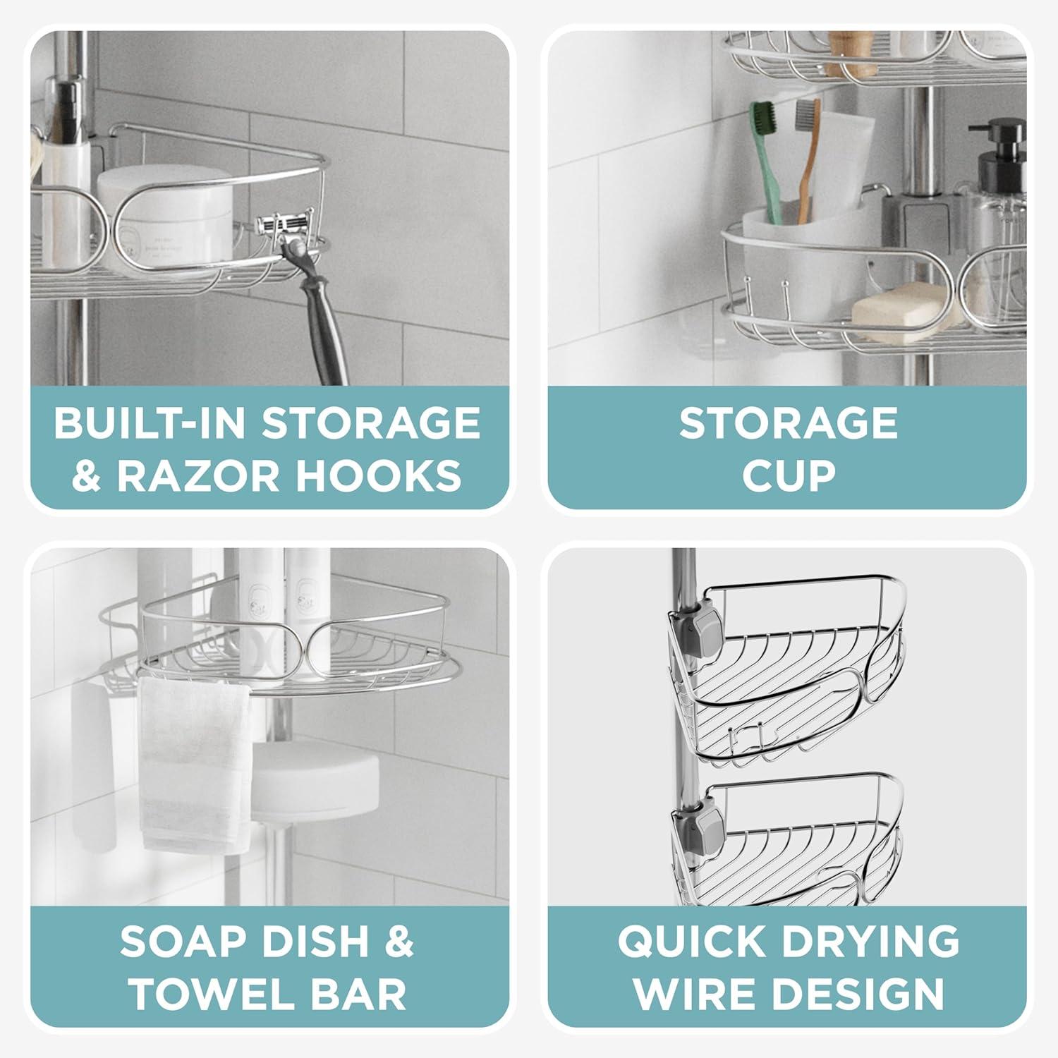 Rebrilliant Gare Tension Pole Stainless Steel Shower Caddy