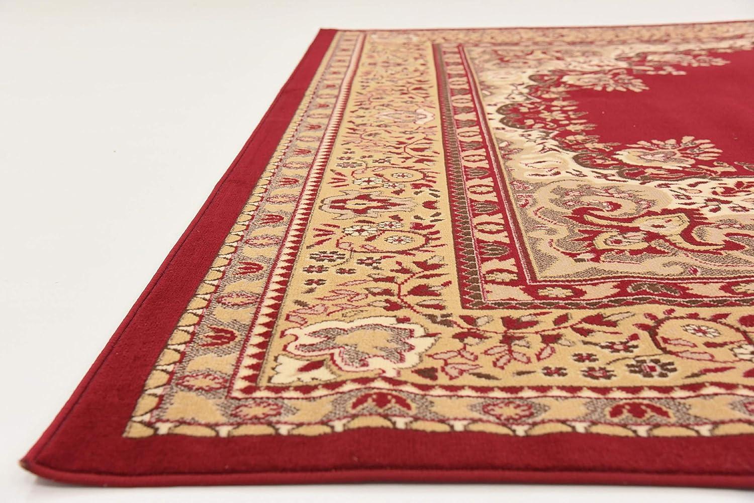 Elegant Medallion 9' x 12' Synthetic Area Rug in Red, Black, and Cream