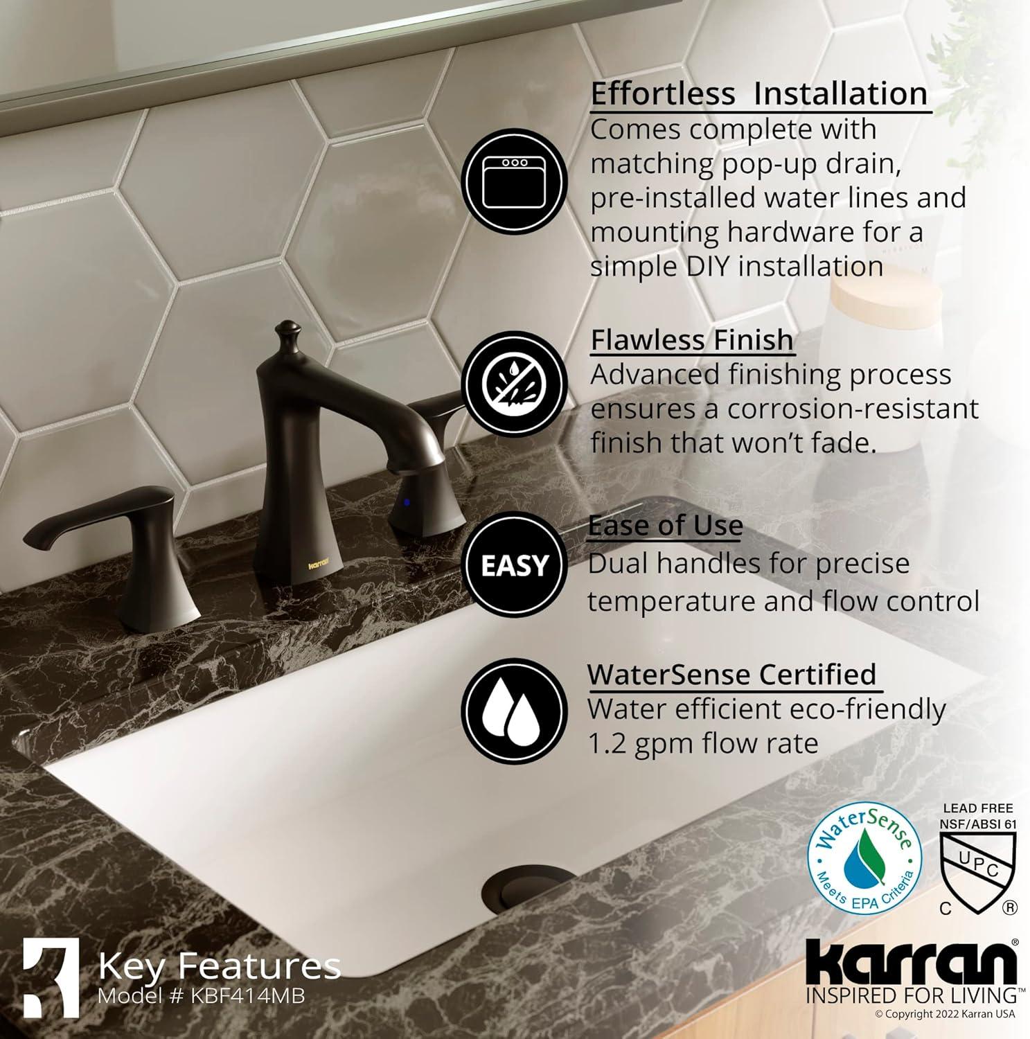 Karran Woodburn 8 In. Widespread 2-Handle Bathroom Faucet With Matching Pop-up Drain