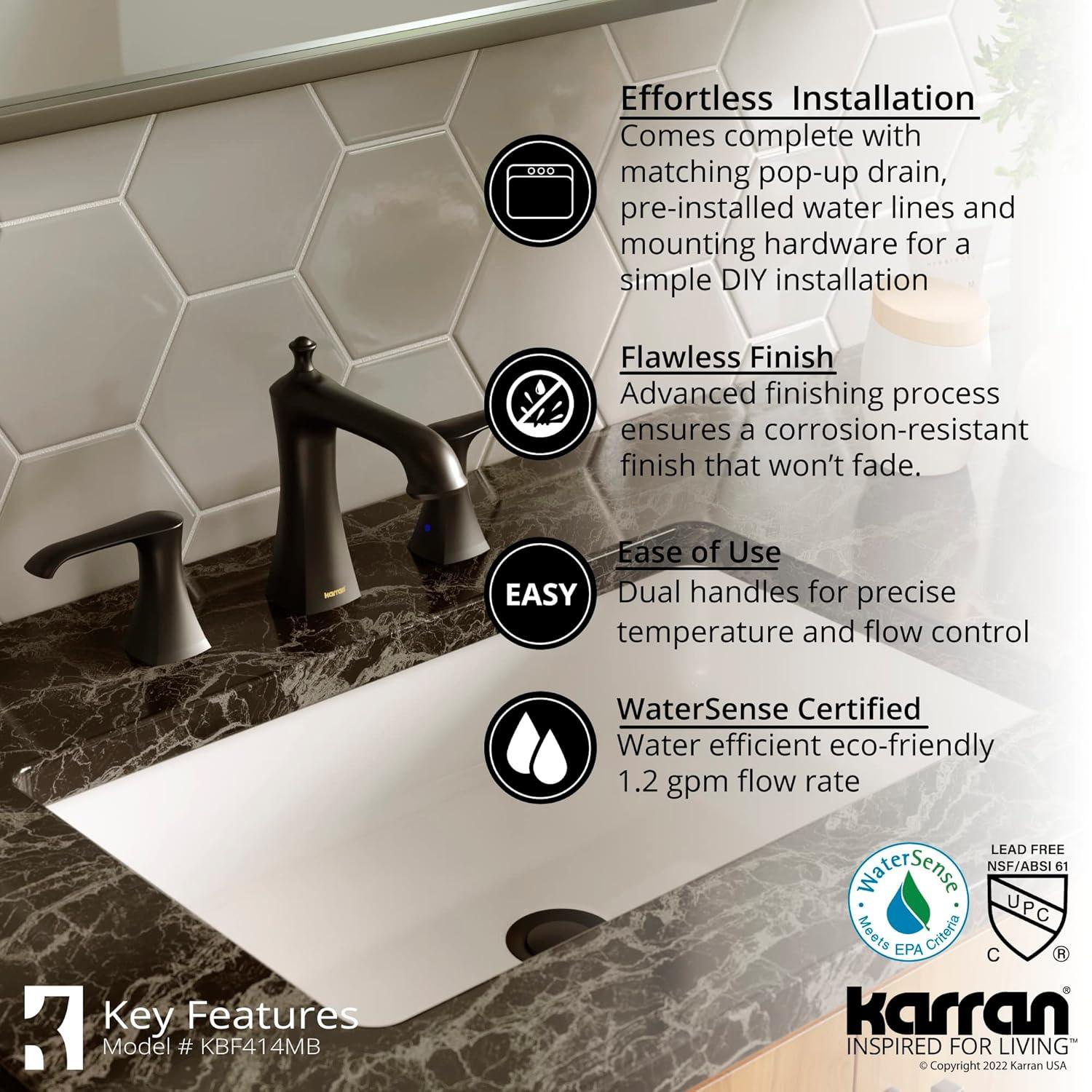 Karran Woodburn 8 In. Widespread 2-Handle Bathroom Faucet With Matching Pop-up Drain