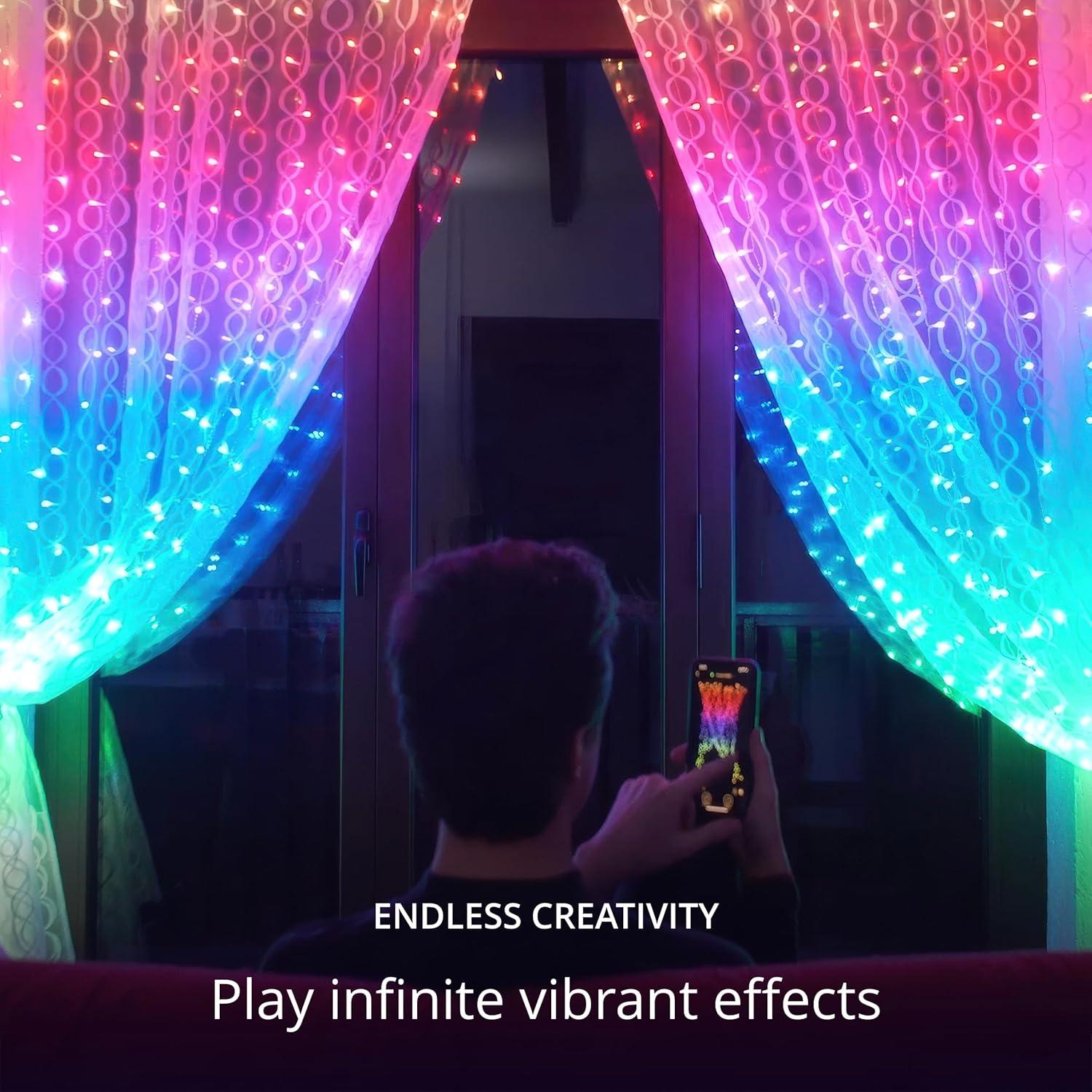 Twinkly Curtain App-Controlled LED Christmas Lights with 210 RGB+W (16 Million Colors + Warm White) LEDs. 5 by 7 feet. Clear Wire