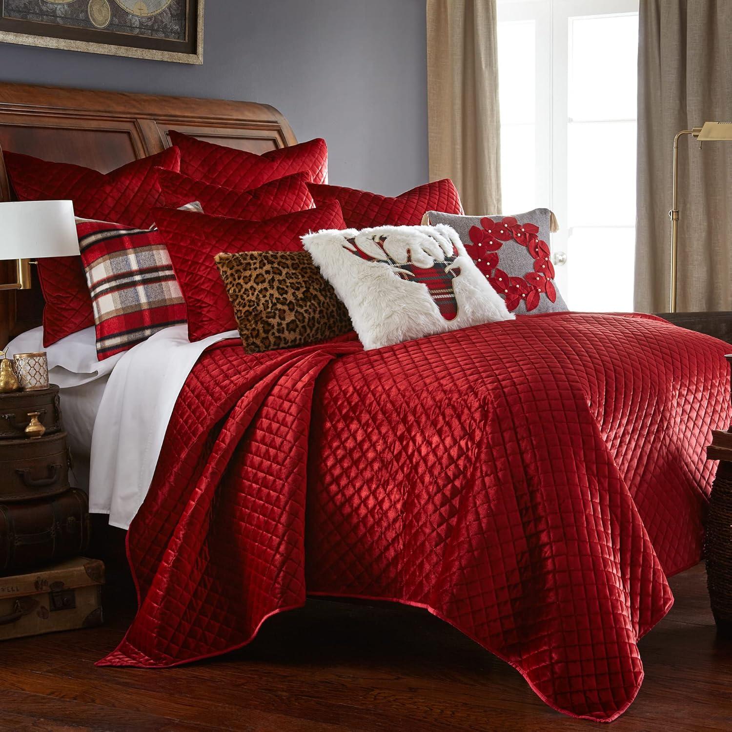 Red Velvet Quilted Euro Sham Set with Cotton Filler