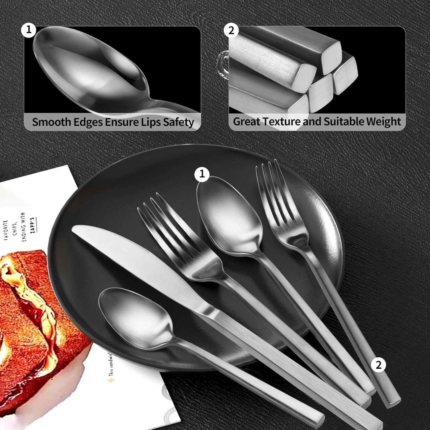 Cube 20-Piece Stainless Steel Flatware Set with Mirror Finish