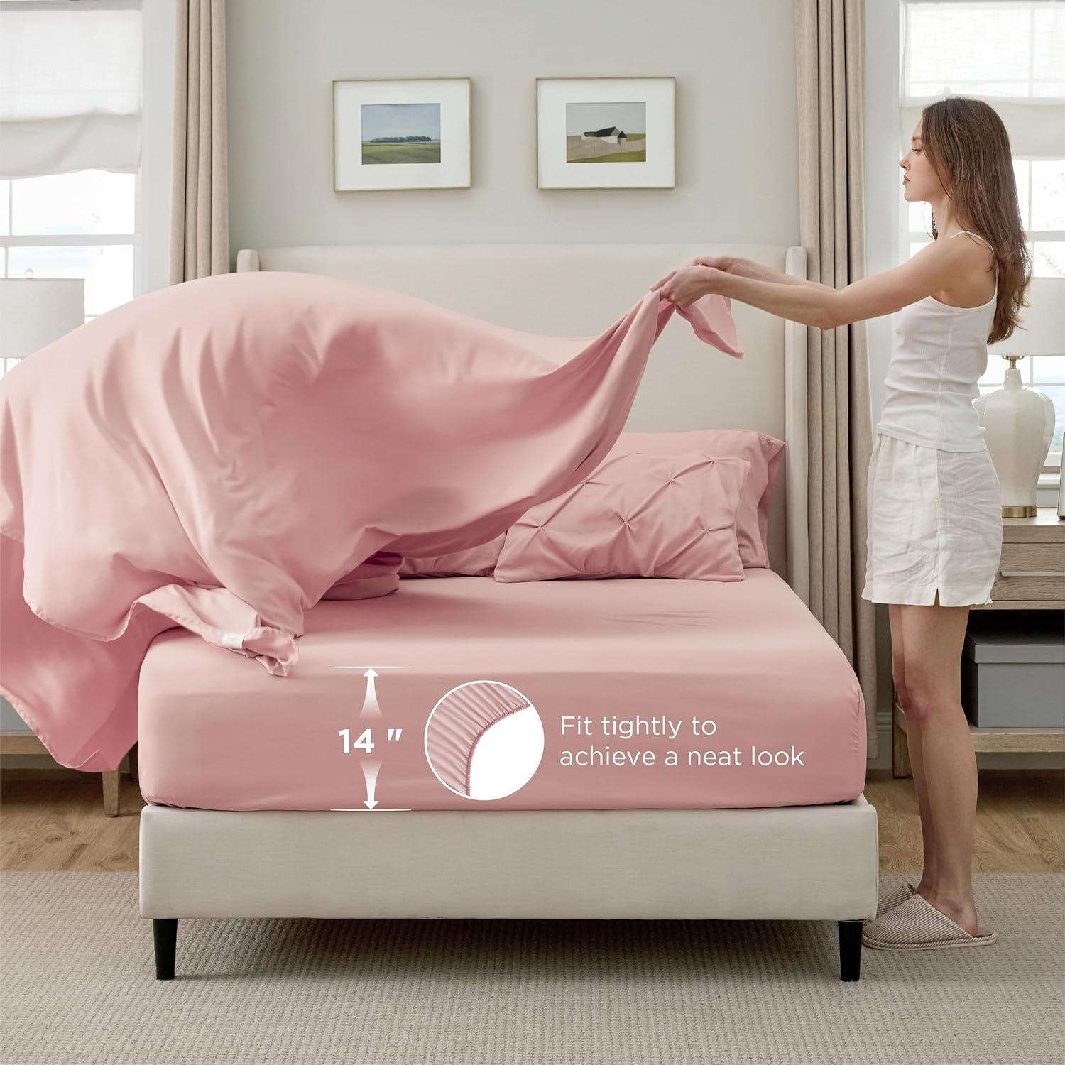 Bedsure California King Sheet Sets - 4 Pieces Soft Cal King Sheets - Breathable & Cooling - Hotel Luxury - Easy Care Polyester Microfiber Bedding for Women, Men, Dusty Pink