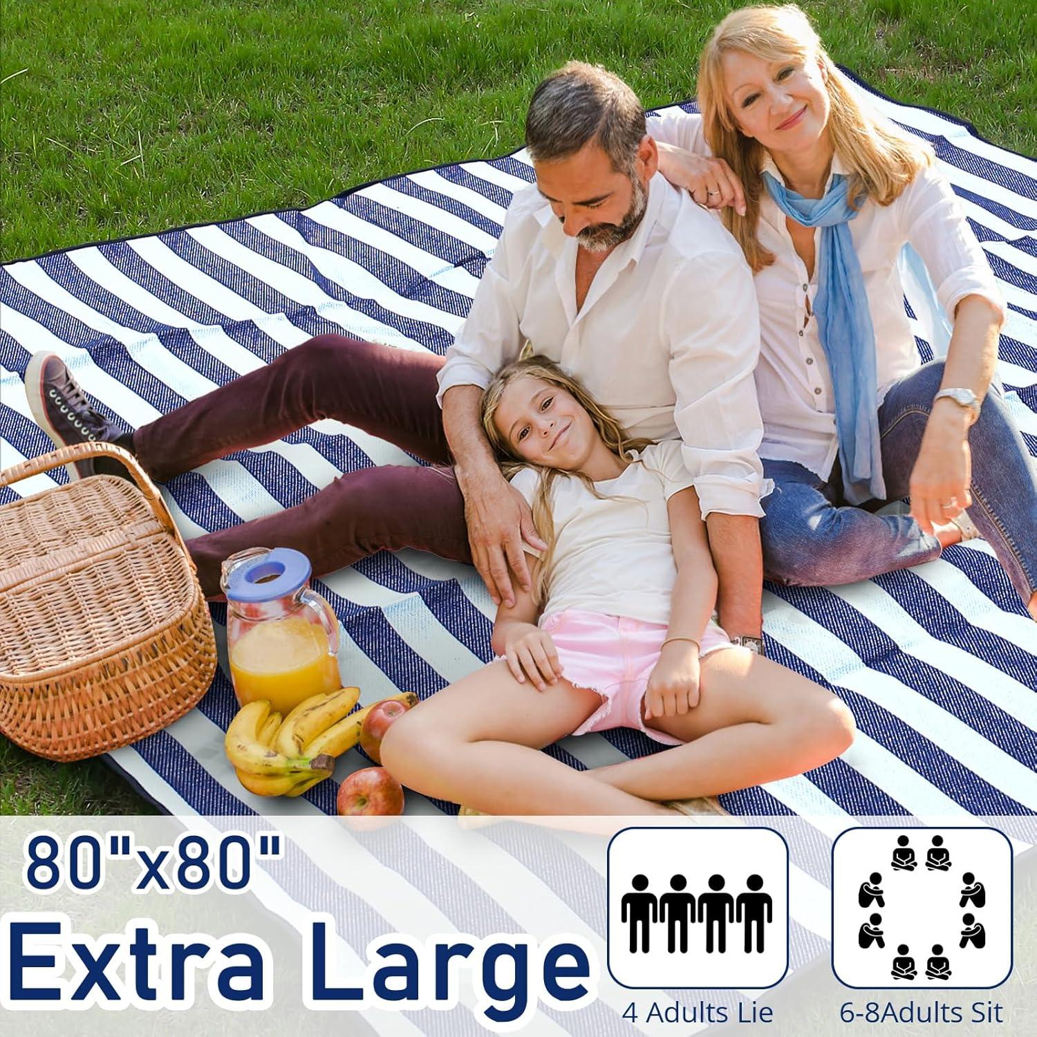AOUNQ Extra Large 80"x 80" Picnic Blanket,Waterproof and Foldable Beach Blanket,3-Layer Outdoor Blanket for Camping Grass Lawn Park Accessories