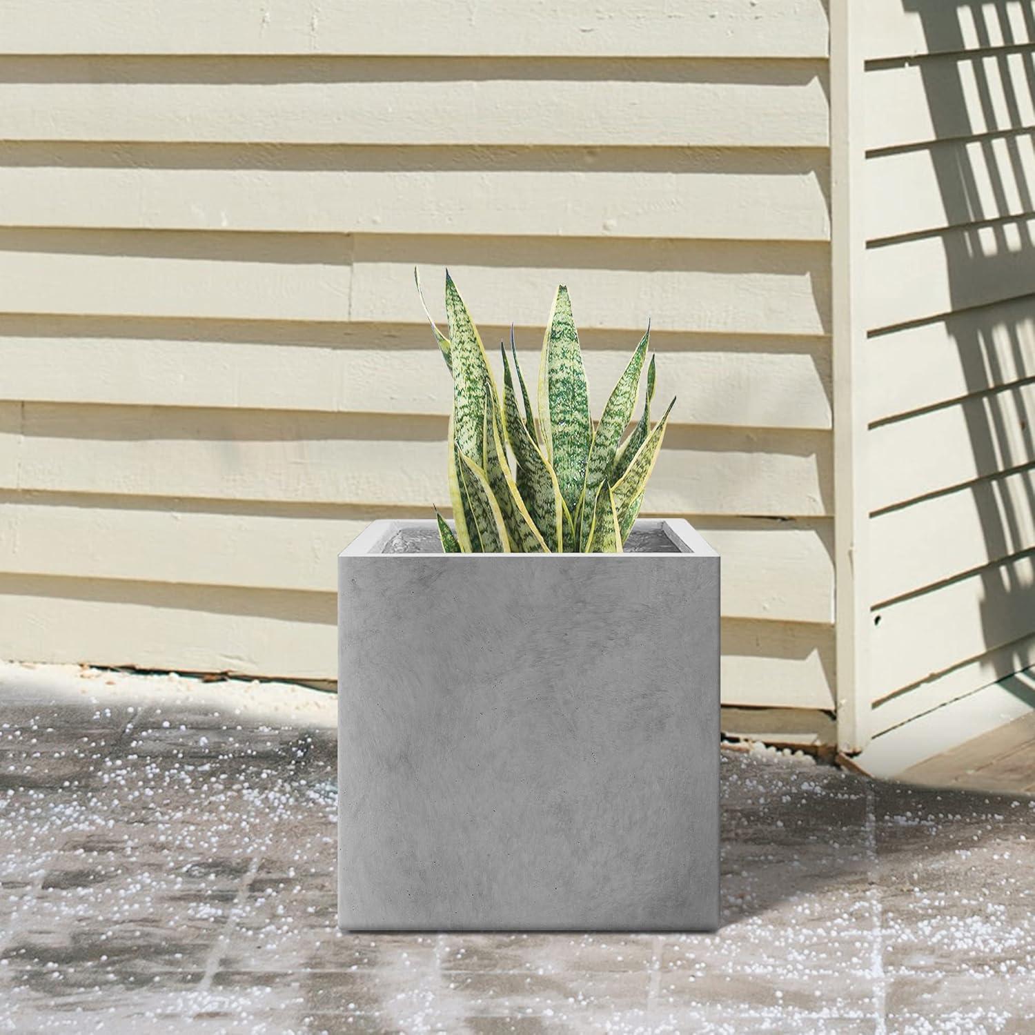 10 Inch Natural Gray Concrete Square Planter Pot