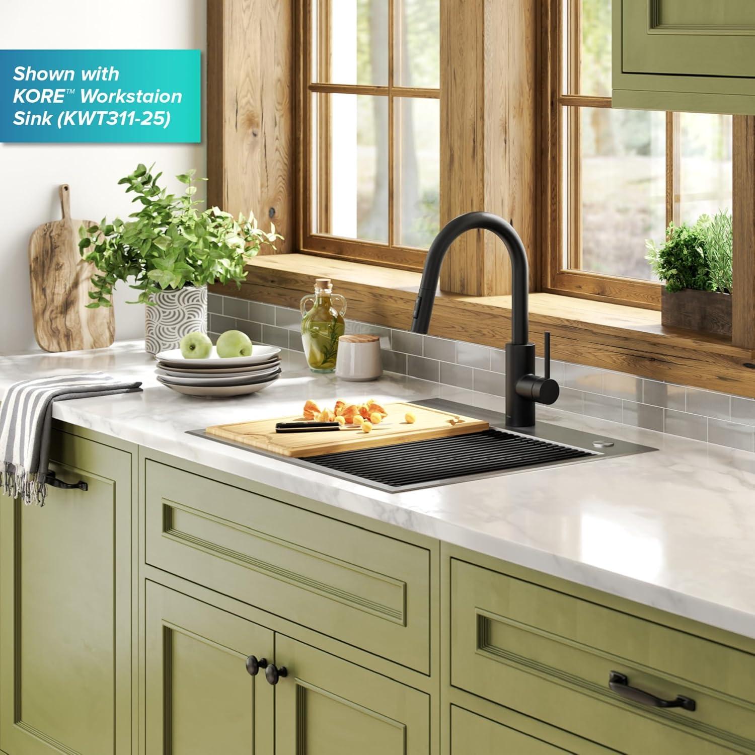 KRAUS Oletto Single Handle Pull Down Kitchen Faucet with QuickDock Top Mount Installation Assembly