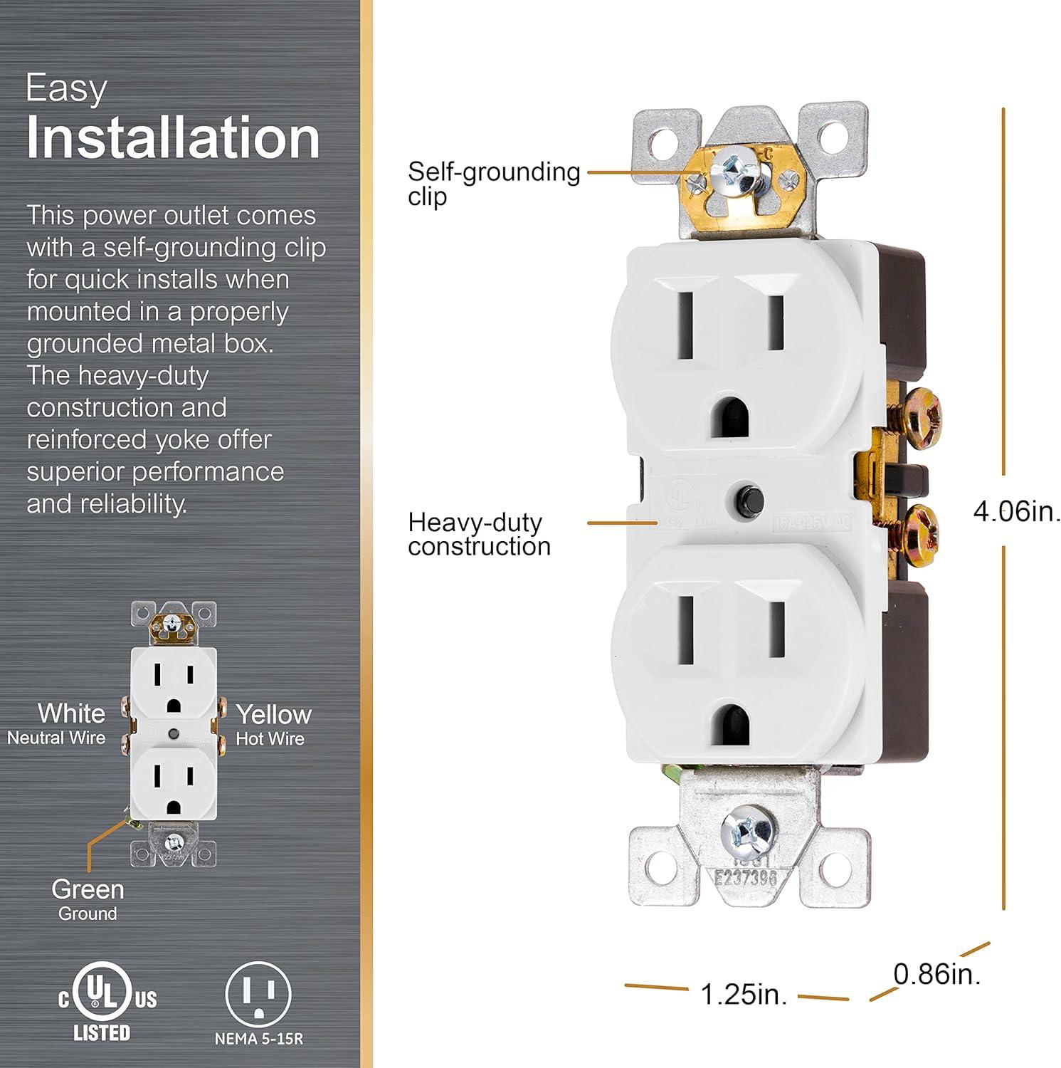 GE Heavy-Duty Grounding Duplex Receptacle Outlet, 15A, 42157