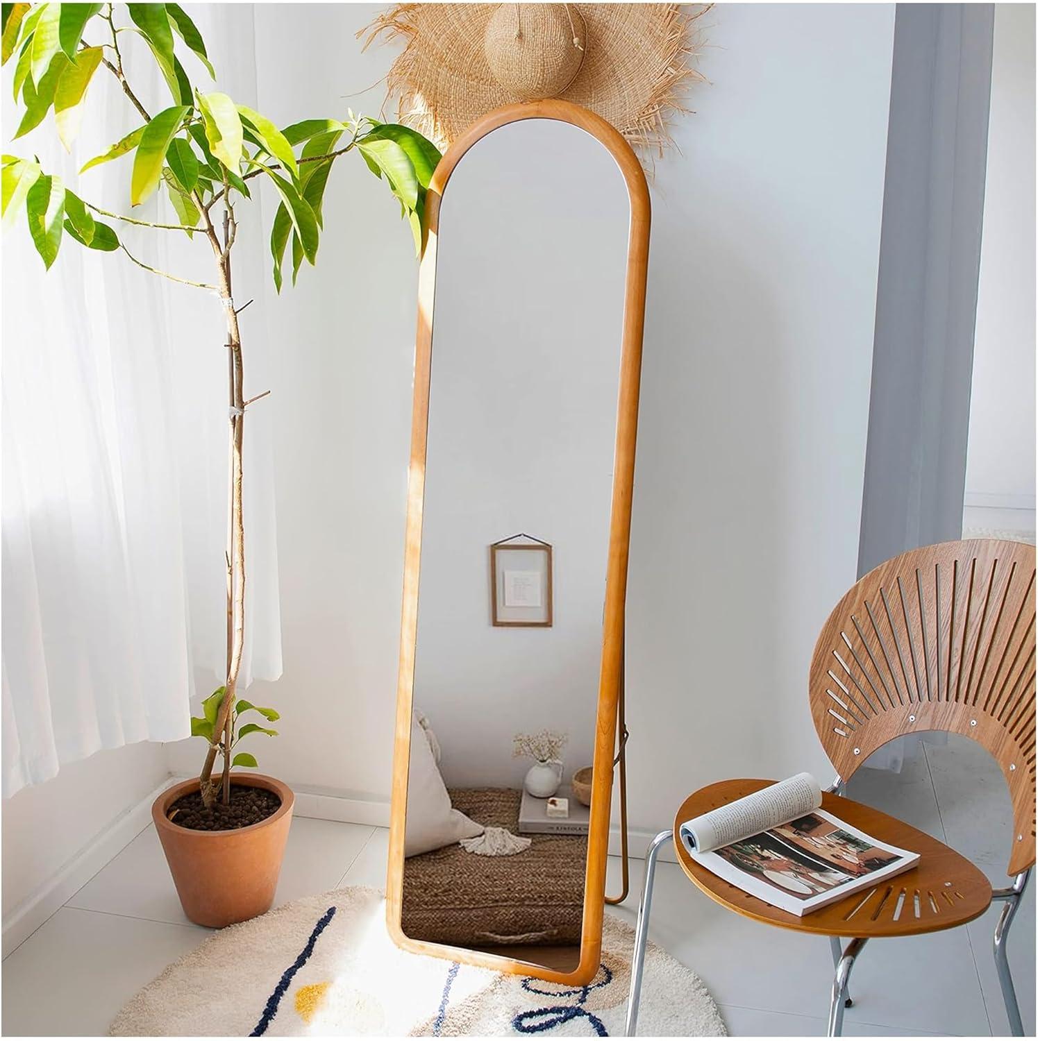 COZAYH Full Length Mirror with Stand, Dressing Wall-Mounted Mirror, Floor Mirror Solid Wood Frame, Large Body Mirror for Bedroom, Bathroom, Living Room