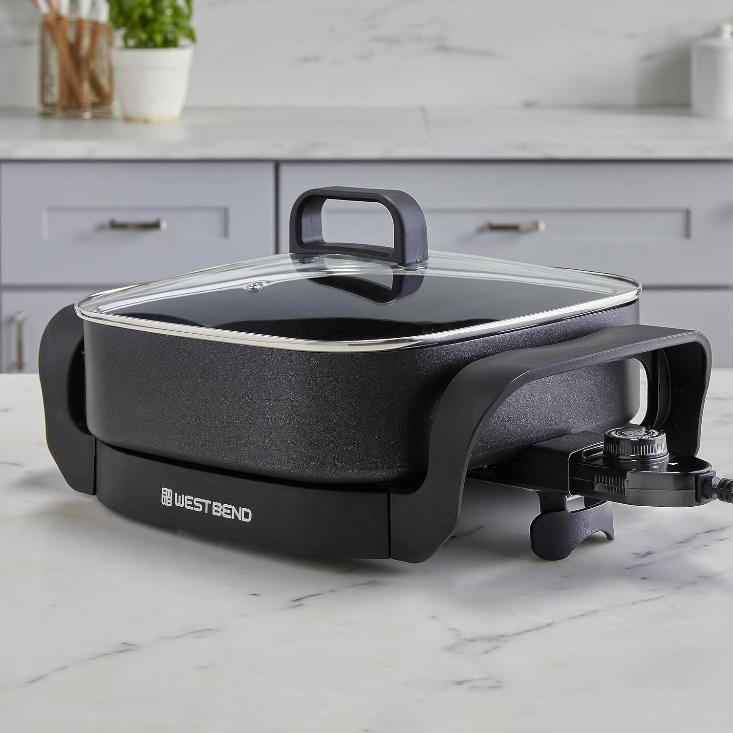 Black Diamond Shield Non-Stick Electric Skillet with Glass Lid