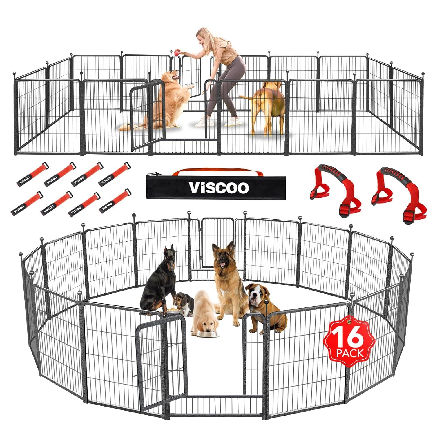 FDW Dog Playpen Pet Dog Fence 32" Height 16 Panels Metal Dog Pen Outdoor Exercise Pen with Doors for Large/Medium /Small Dogs Camping,Yard