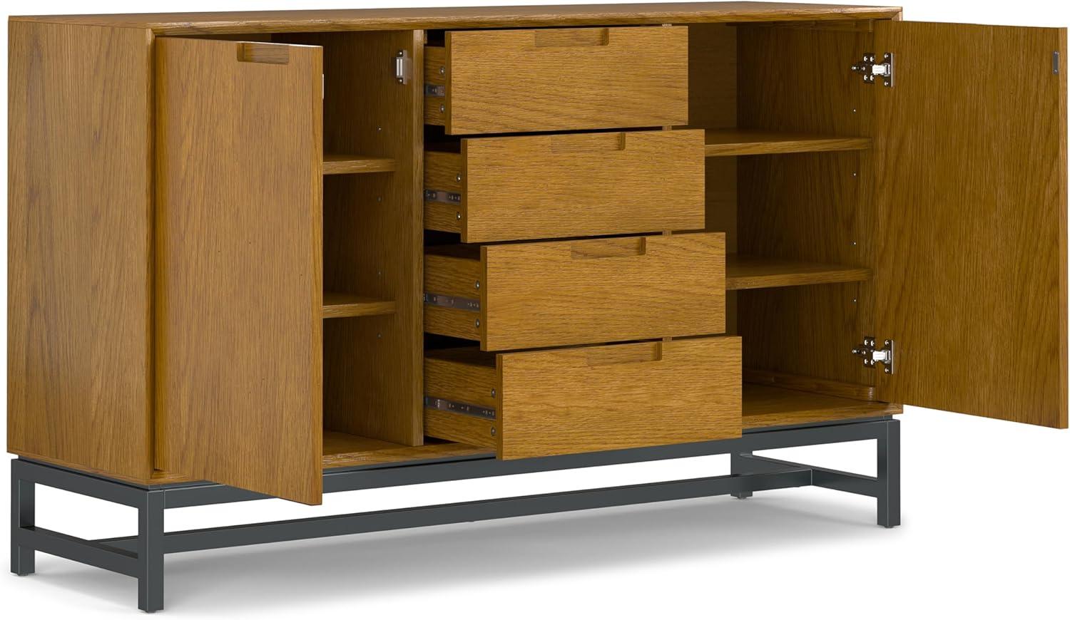 Simpli Home Banting 60"W Solid Wood Industrial 2-Door Sideboard Buffet with 4 Center Drawers